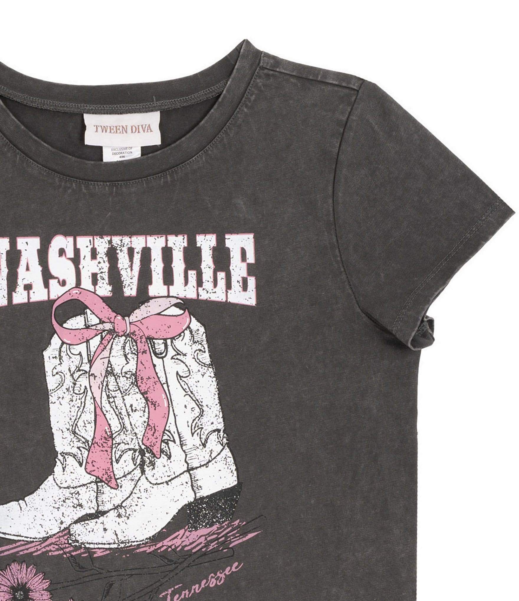 Tween Diva Big Girls Short Sleeve Nashville Graphic T-Shirt & Fringe-Trimmed Faux-Suede Skort Set