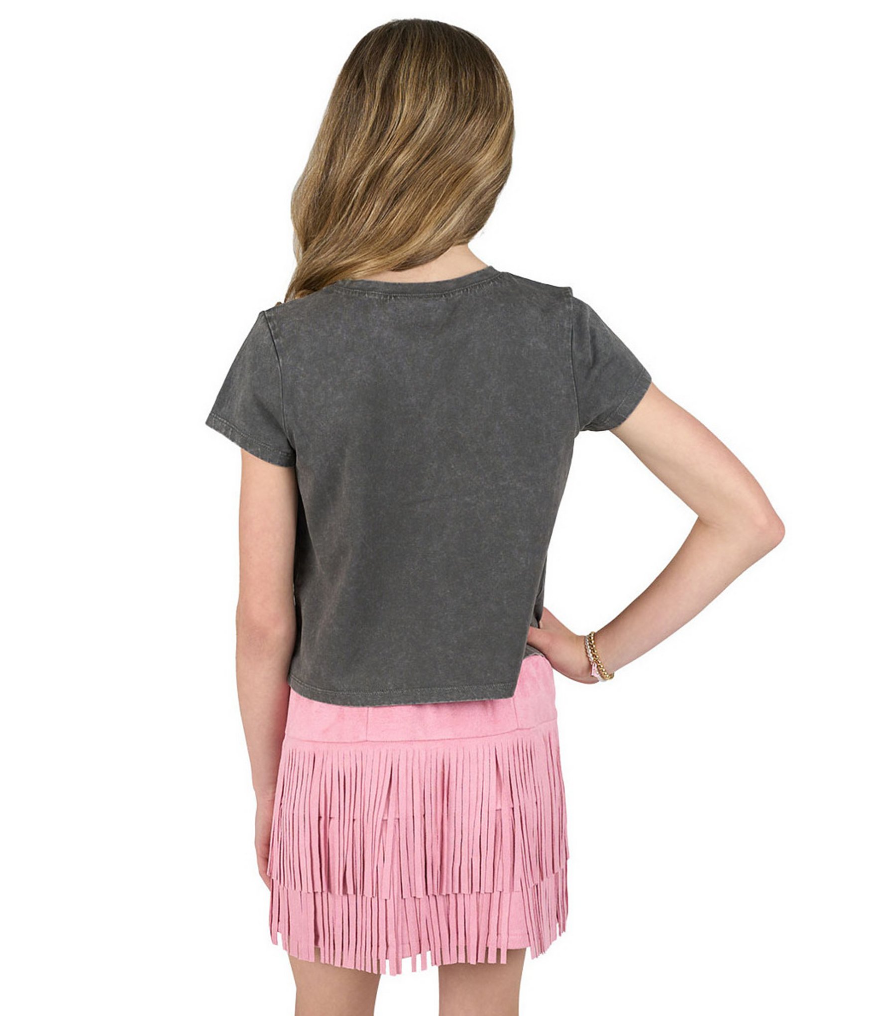 Tween Diva Big Girls Short Sleeve Nashville Graphic T-Shirt & Fringe-Trimmed Faux-Suede Skort Set