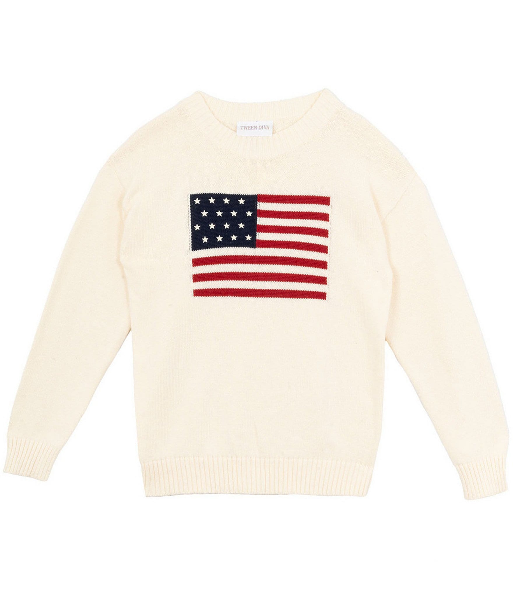 Tween Diva Big Girls Long-Sleeve American Flag Motif Oversized Sweater