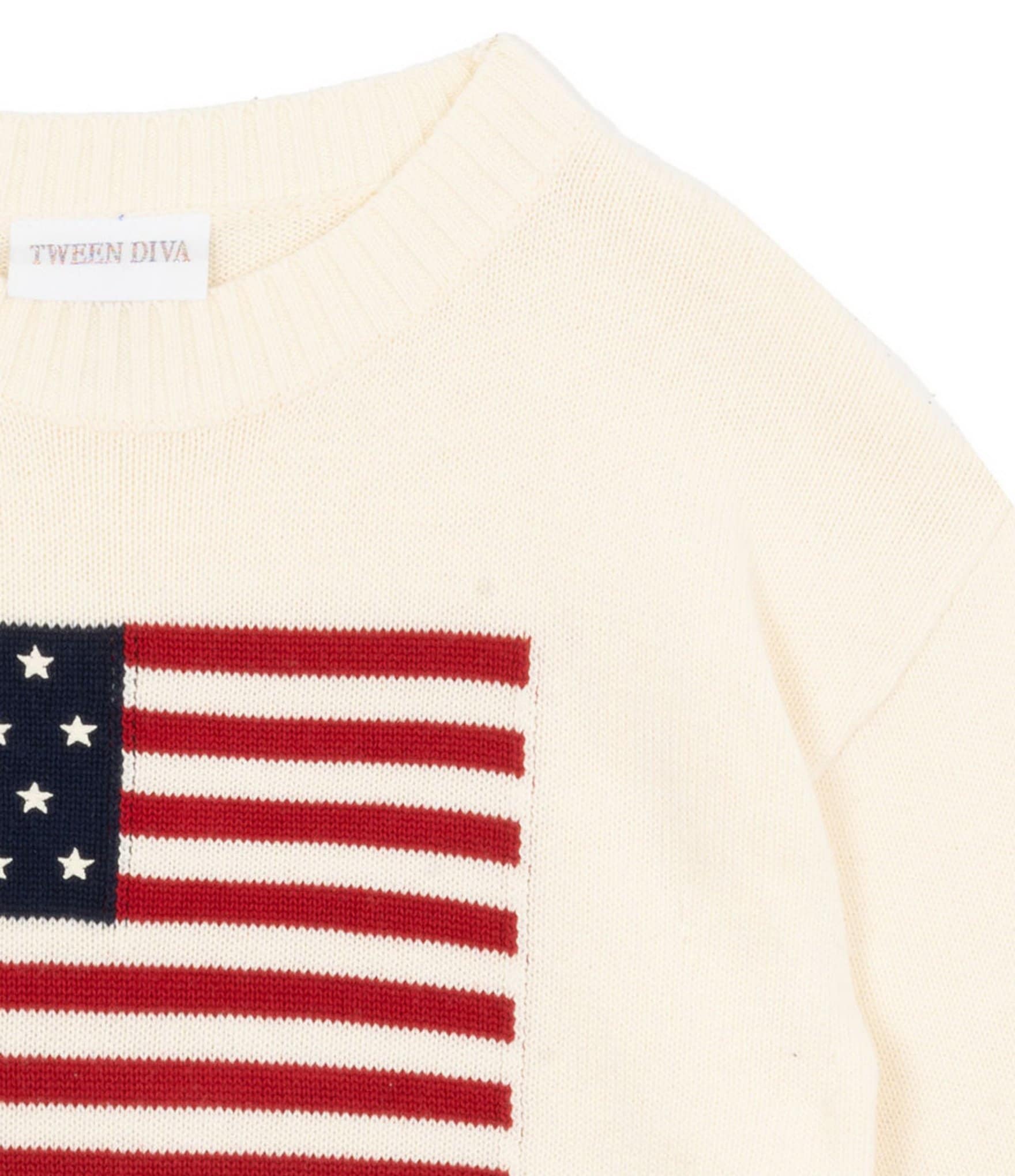 Tween Diva Big Girls Long-Sleeve American Flag Motif Oversized Sweater