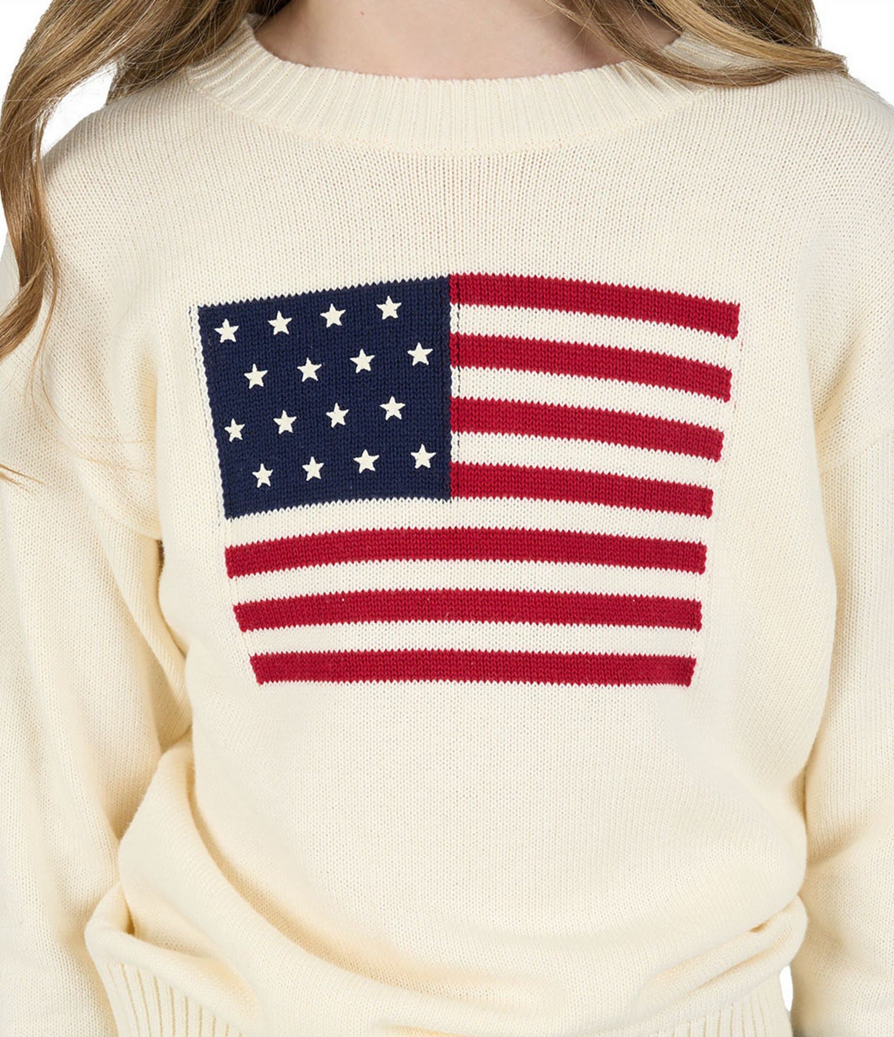 Tween Diva Big Girls Long-Sleeve American Flag Motif Oversized Sweater