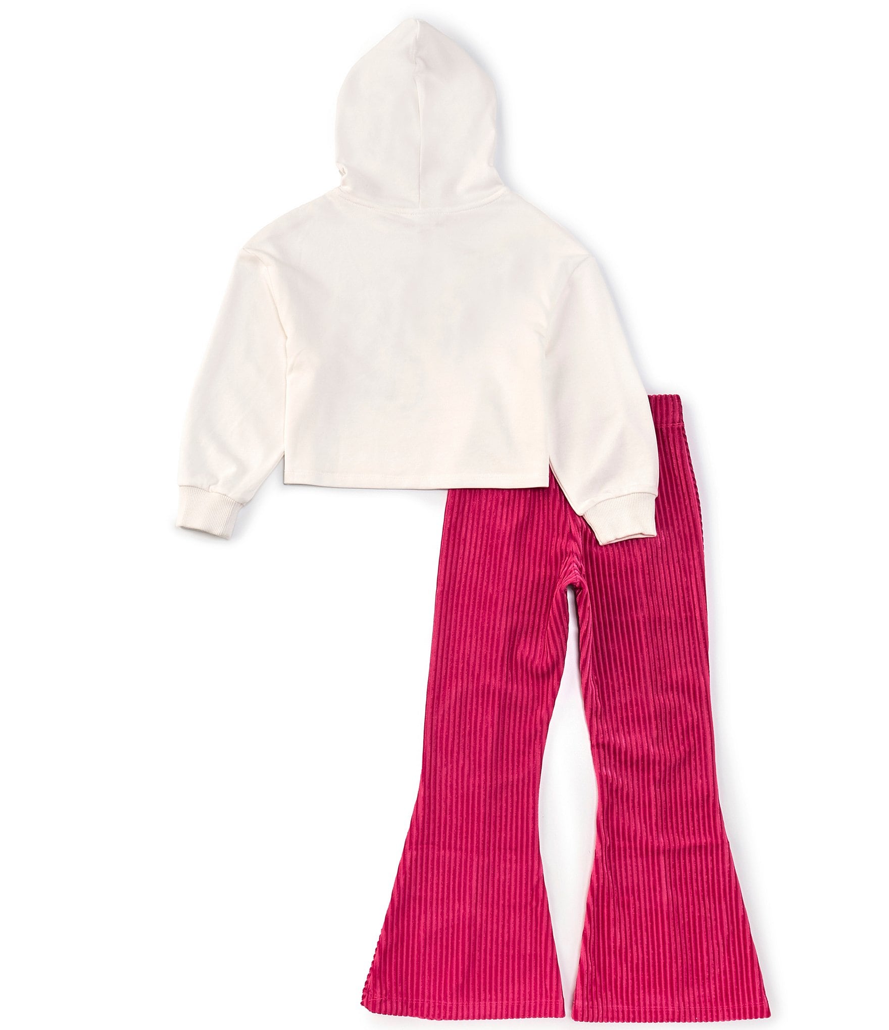 Tween Diva Big Girls 7-16 Long Sleeve Smiley Face Fleece Hoodie & Textured-Velvet Flare-Leg Leggings Set