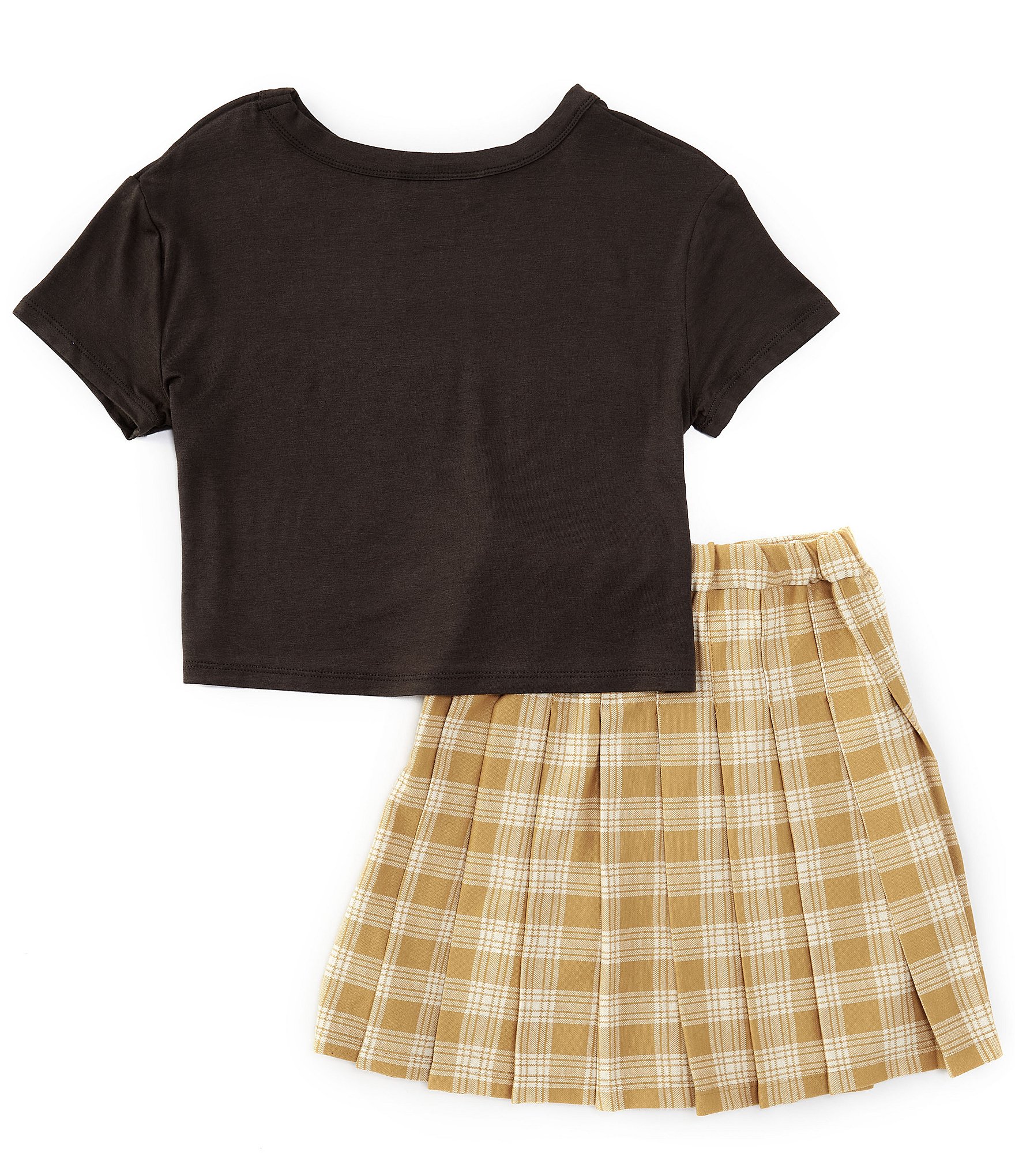 Tween Diva Big Girls 7-16 Short-Sleeve Graphic Double-Knit T-Shirt & Plaid Pleated Skirt Set