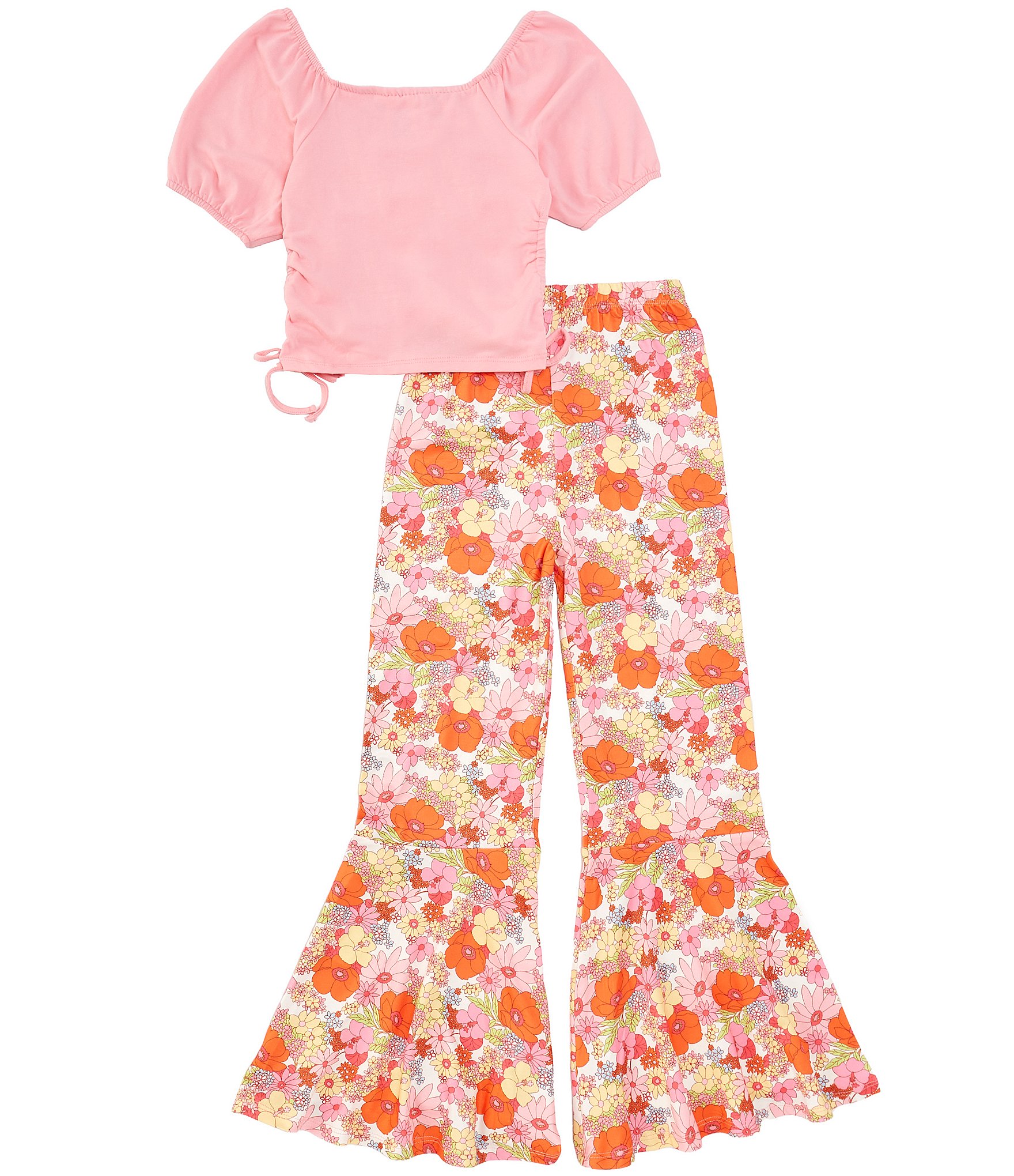 Tween Diva Big Girls 7-16 Short-Sleeve Solid T-Shirt & Floral-Printed Palazzo Pant Set