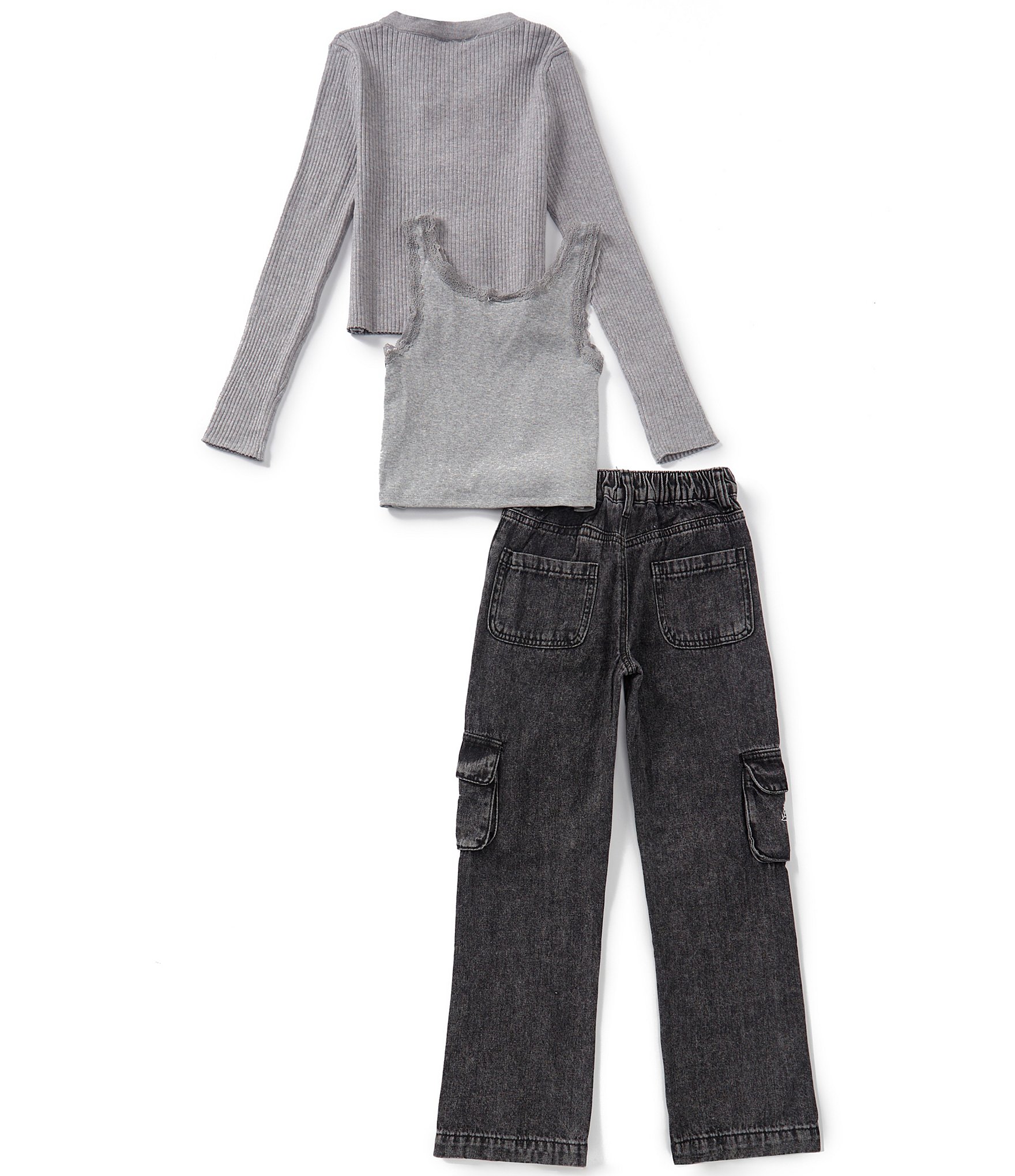 Tween Diva Big Girls Long Sleeve Cardigan, Camisole & Floral Patterned Jeans Set