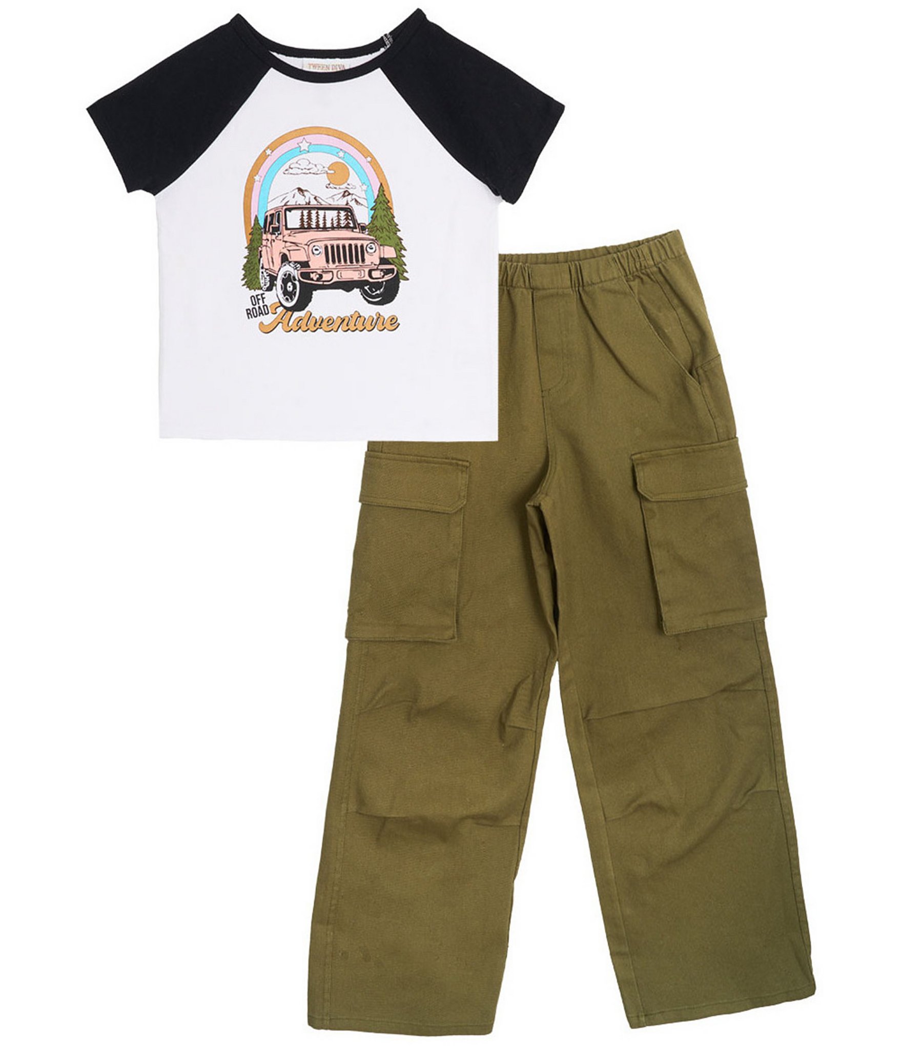 Tween Diva Big Girls Raglan Graphic T-Shirt & Cargo Pants Set