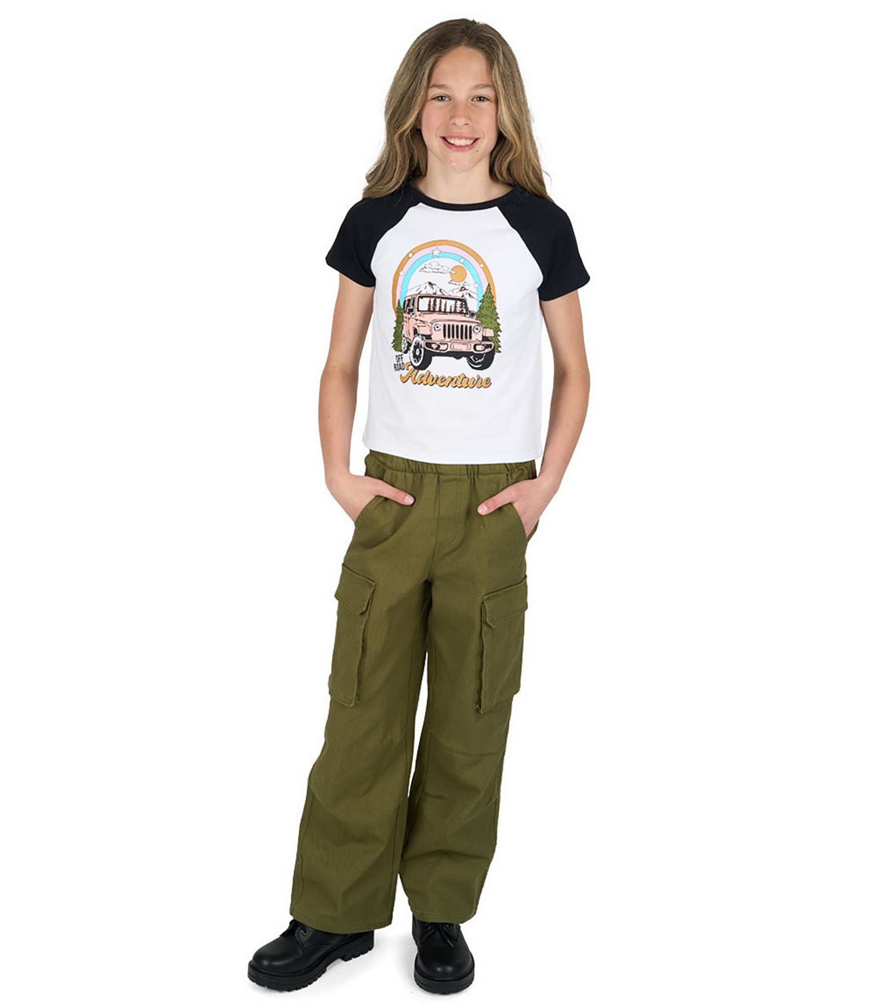 Tween Diva Big Girls Raglan Graphic T-Shirt & Cargo Pants Set
