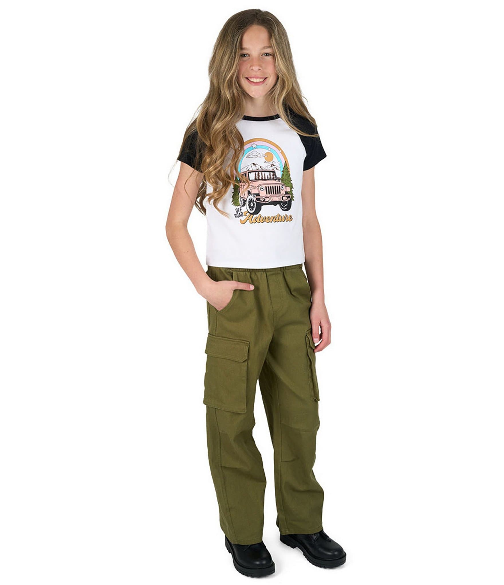 Tween Diva Big Girls Raglan Graphic T-Shirt & Cargo Pants Set