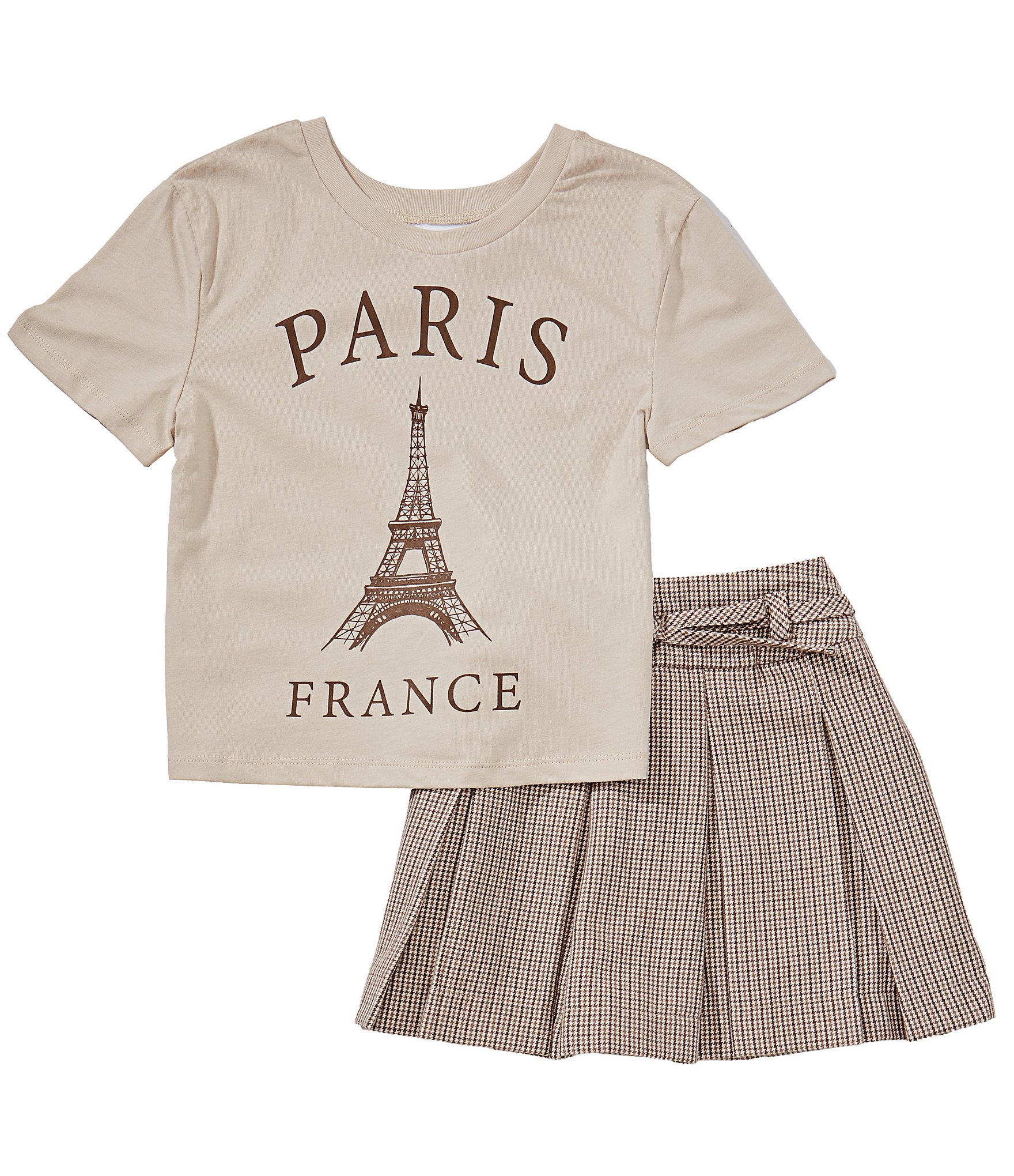 Tween Diva Big Girls Short Sleeve Graphic T-Shirt & Plaid Bow Tie Pleated Skort Set