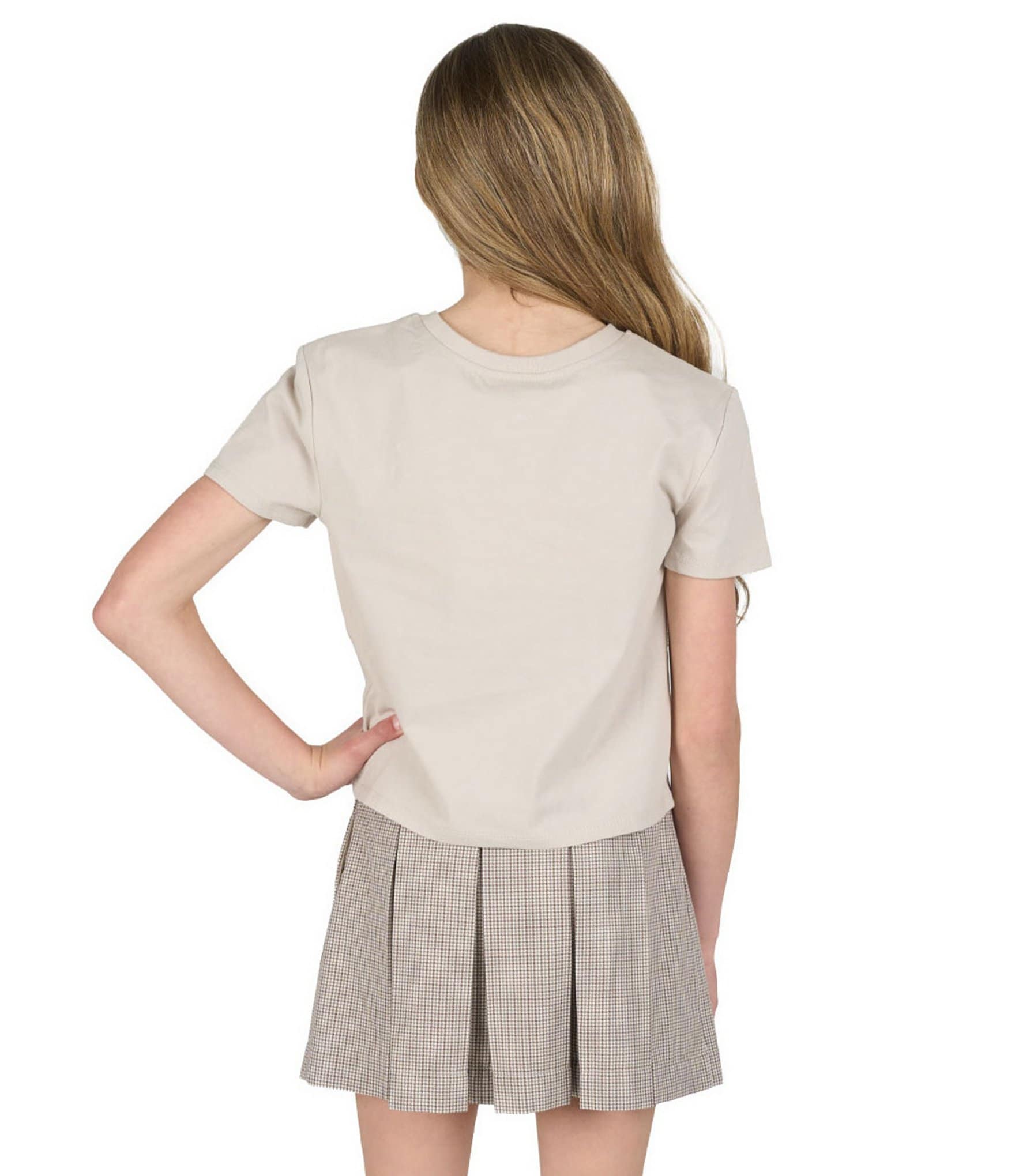 Tween Diva Big Girls Short Sleeve Graphic T-Shirt & Plaid Bow Tie Pleated Skort Set