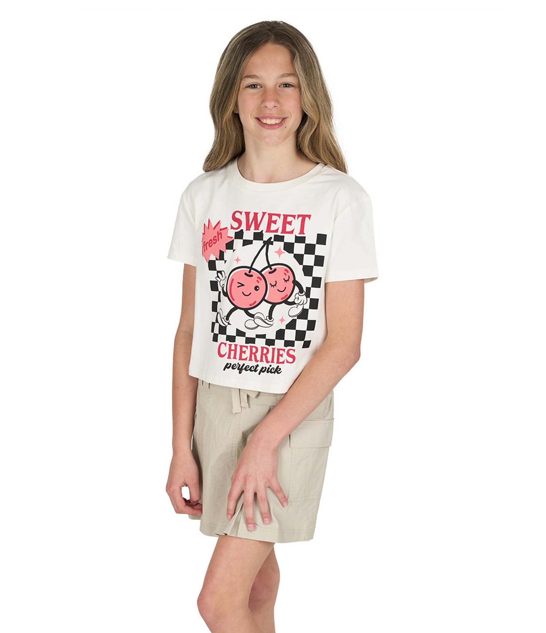 Tween Diva Big Girls Sweet Cherries Short Sleeve Graphic T-Shirt & Pleated Cargo Skort Set