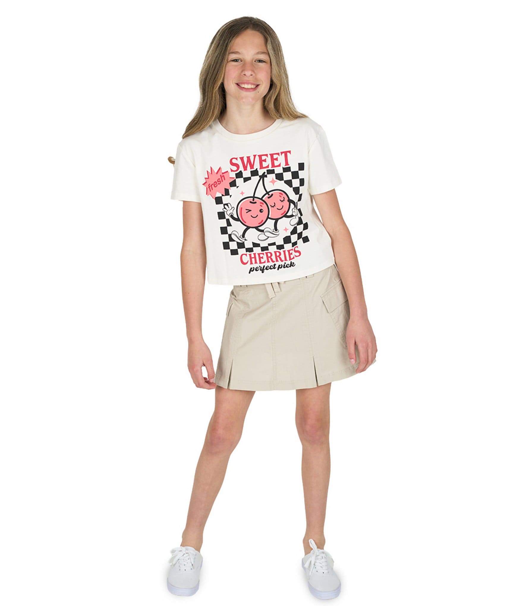 Tween Diva Big Girls Sweet Cherries Short Sleeve Graphic T-Shirt & Pleated Cargo Skort Set
