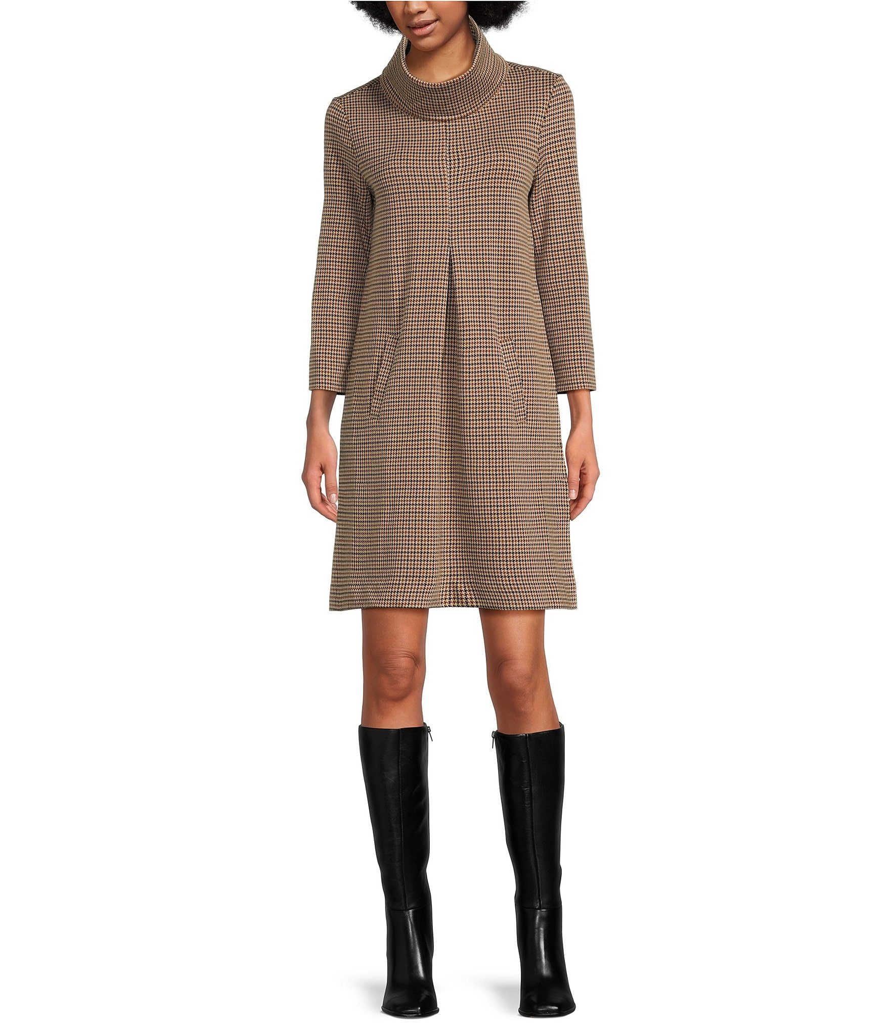 tyler boe Jacquard Woven Houndstooth Print Turtleneck 3/4