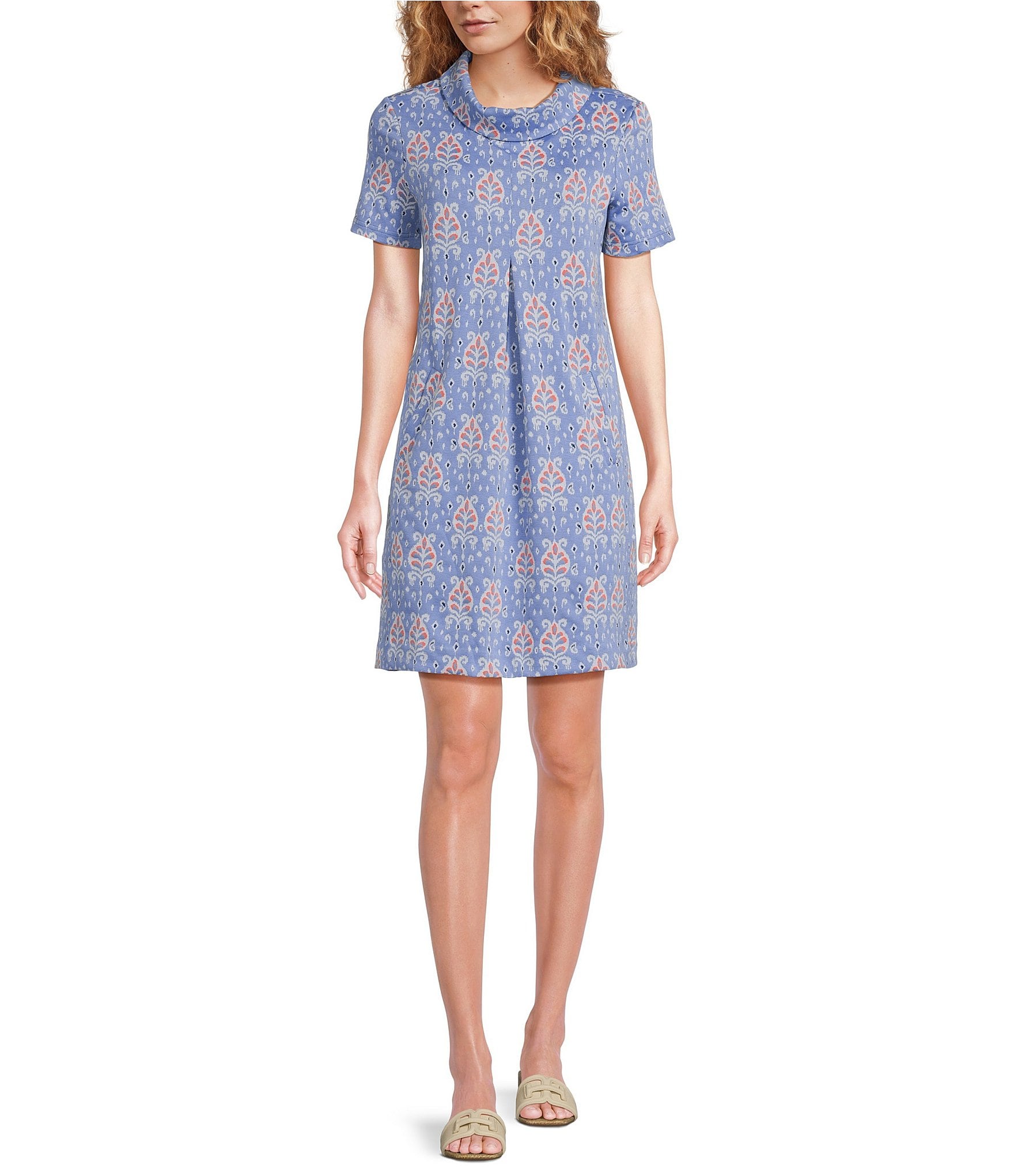 Tyler Boe Stella Blue outlet Scroll Filigree Print High Neck Shift Dress Small Linen