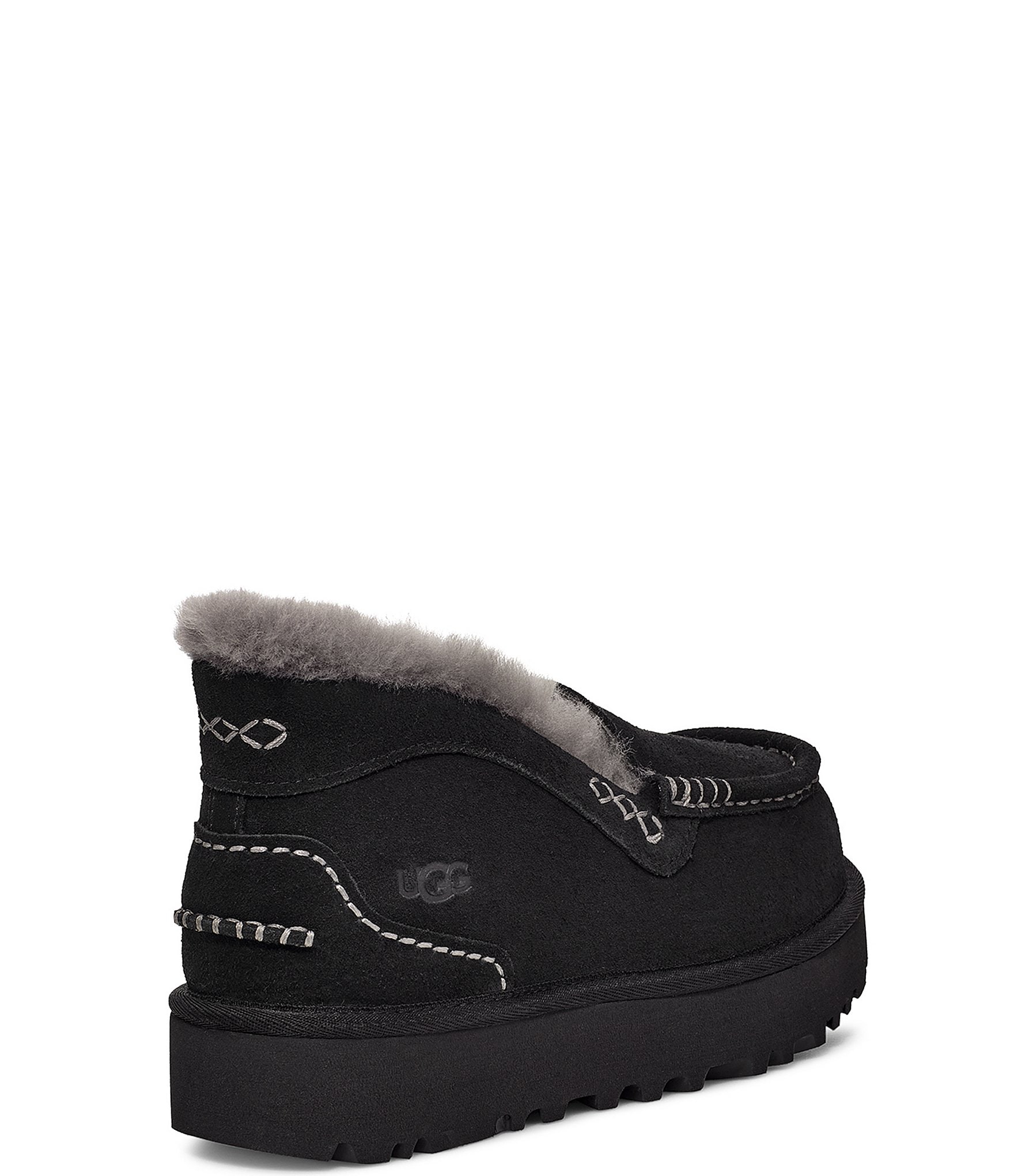 UGG Ansley Parc Suede Fur Lined Wedge Platform Slip On Shooties