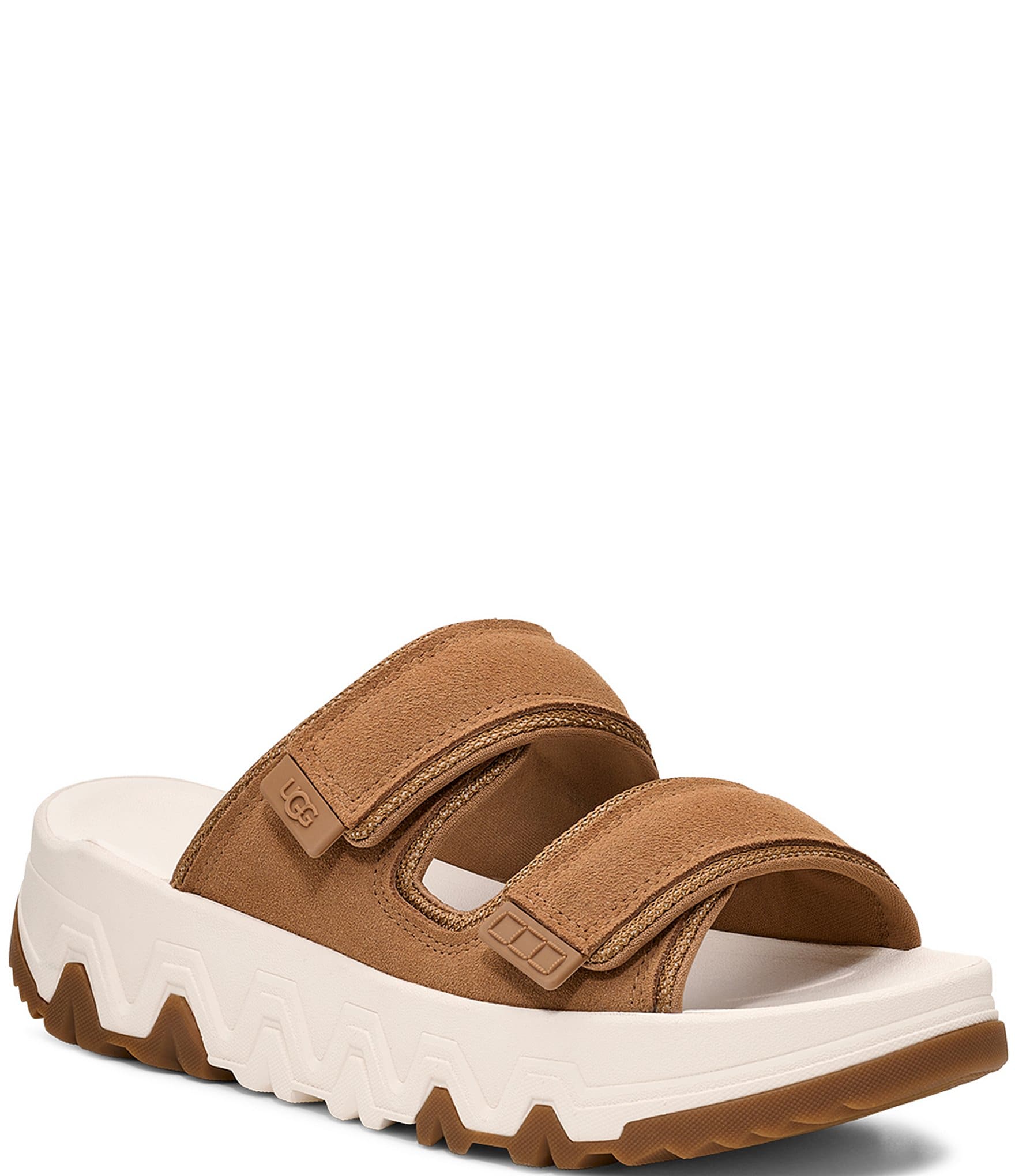 【UGG】CapTrail Strap Slide おしゃれ見えと はき心地のよさを UGG Captrail Suede Strap Platform Slide Sandals | Dillard's
