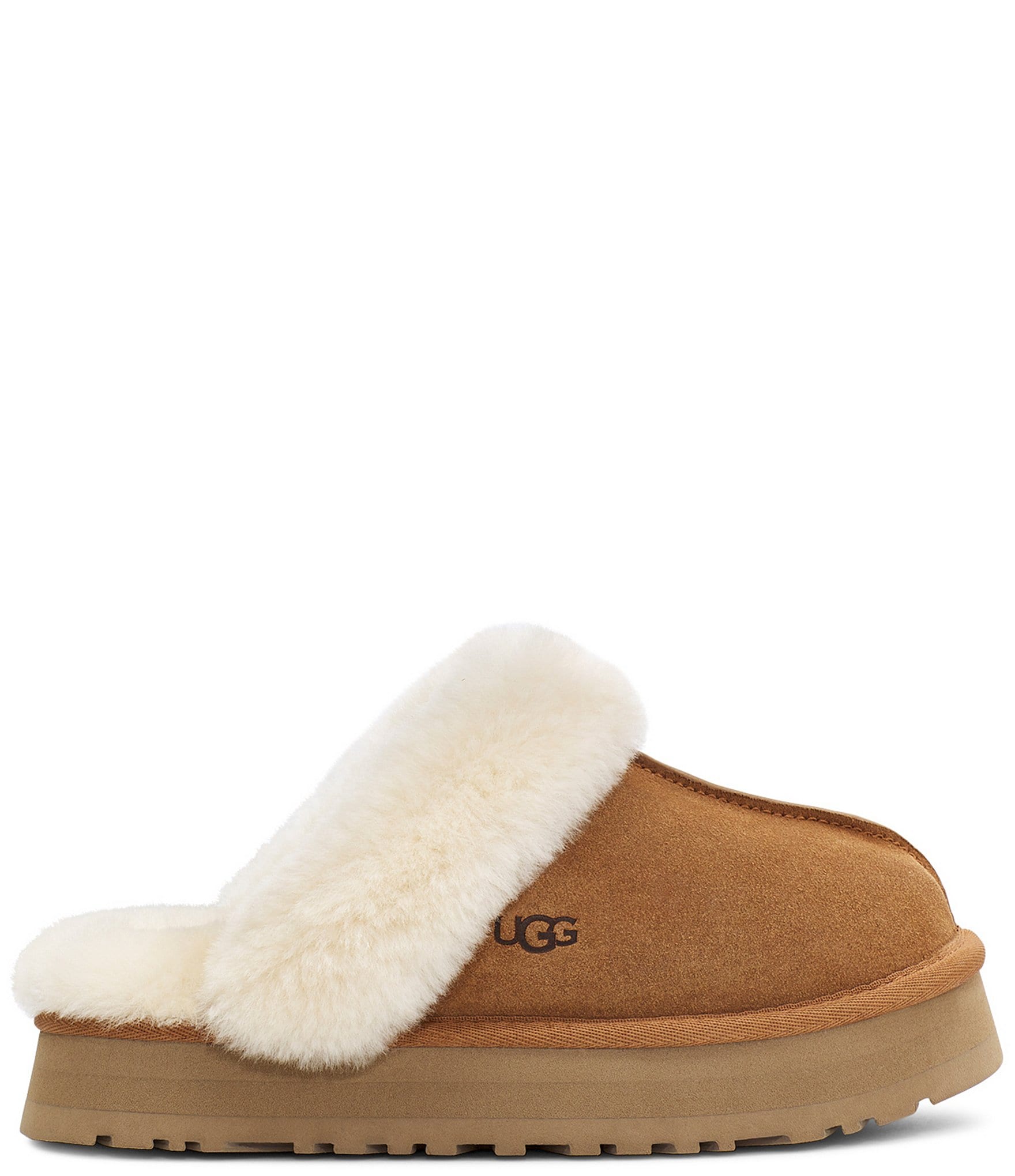 UGG Disquette Suede Fur Platform Slippers