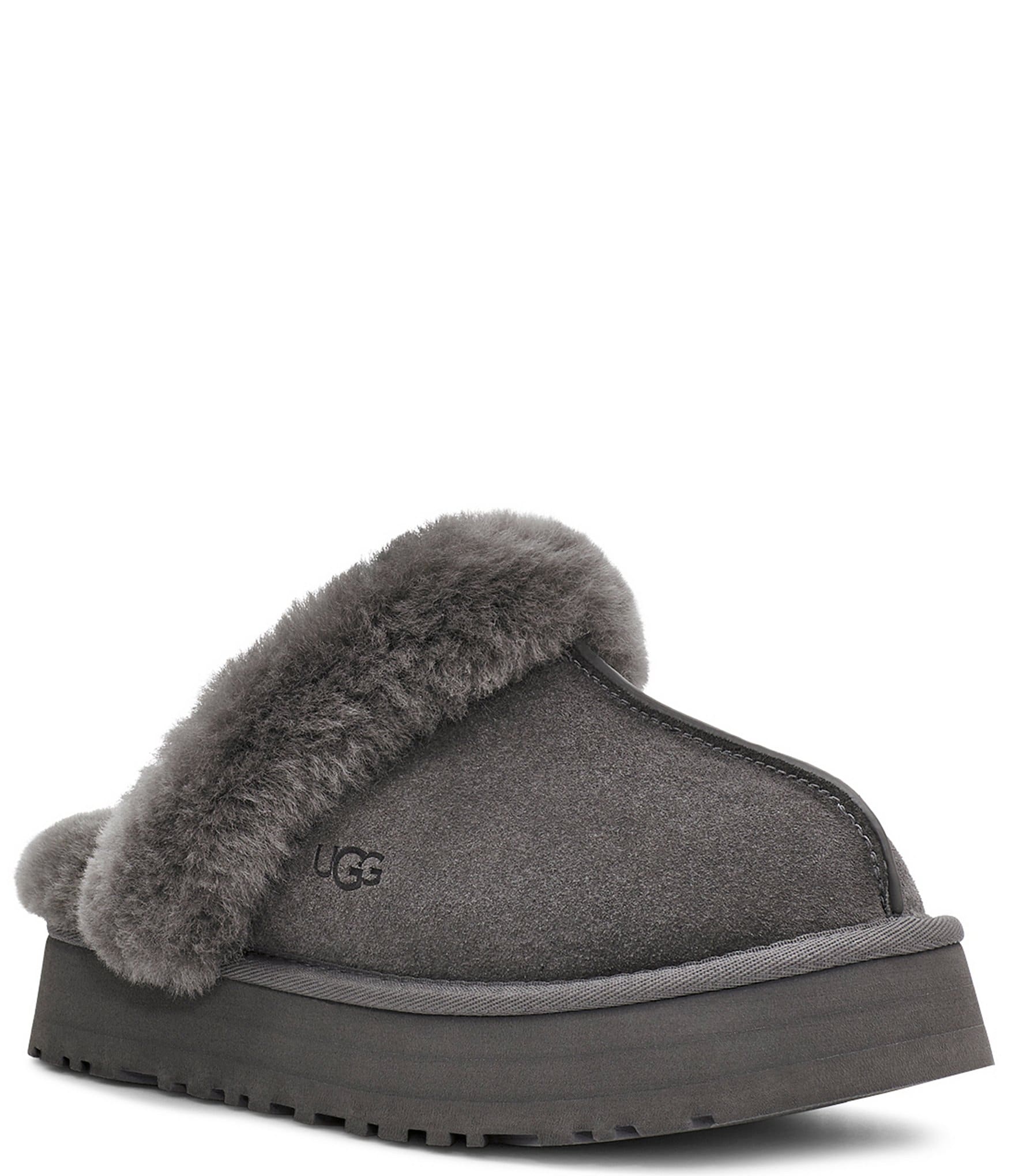 UGG Disquette Suede Fur Platform Slippers | Dillard's