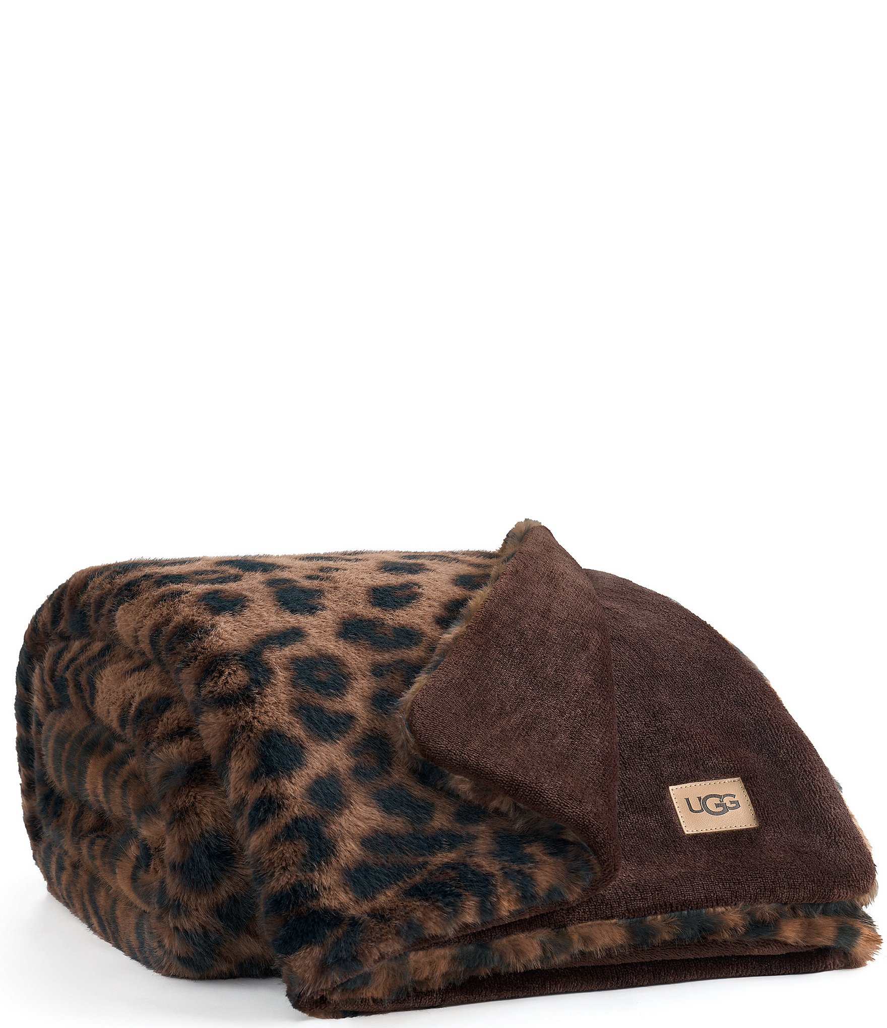 UGG Everett Black Leopard Print Faux Fur Reversible Throw Blanket