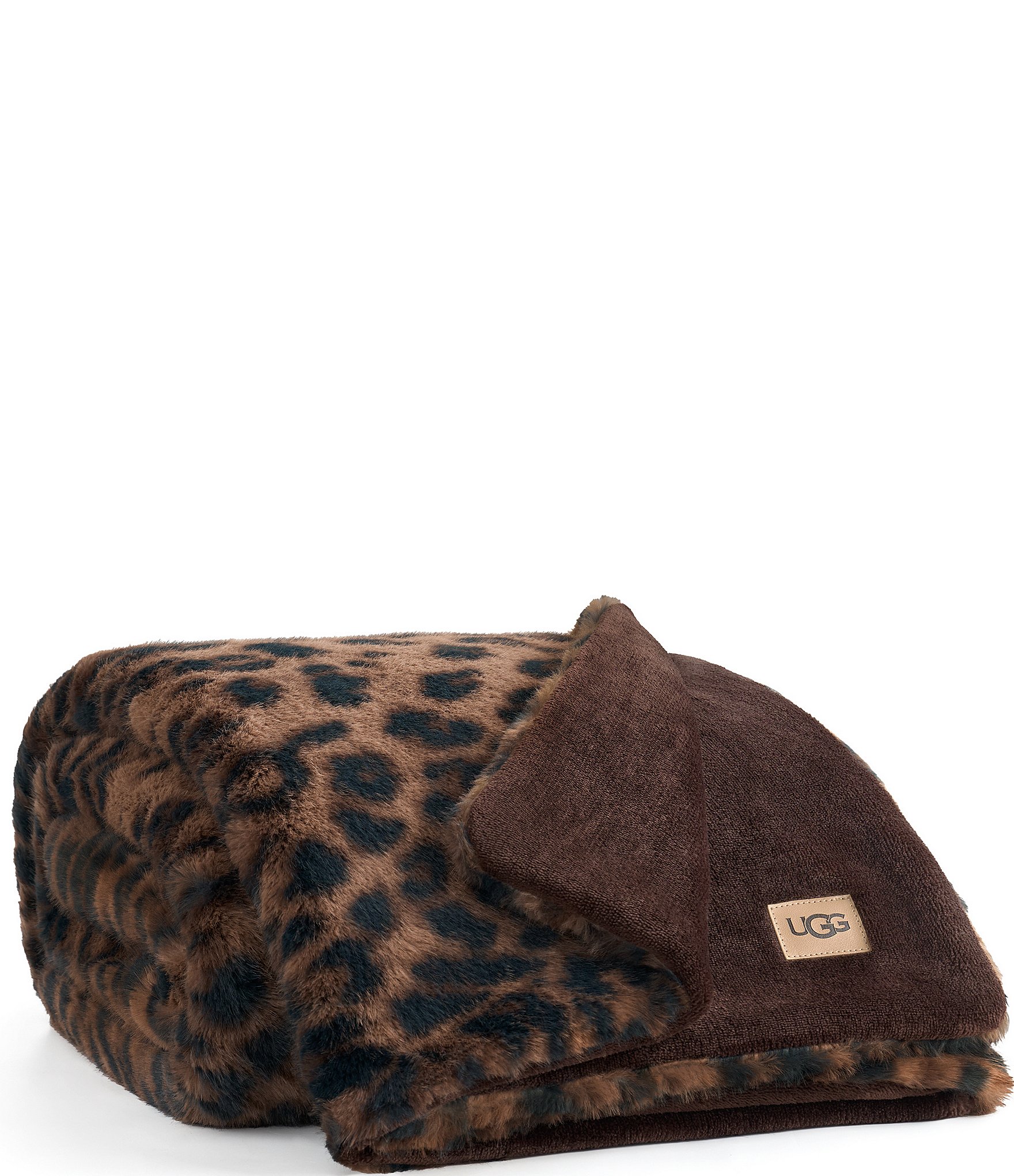 UGG Everett Black Leopard Print Faux Fur Reversible Throw Blanket