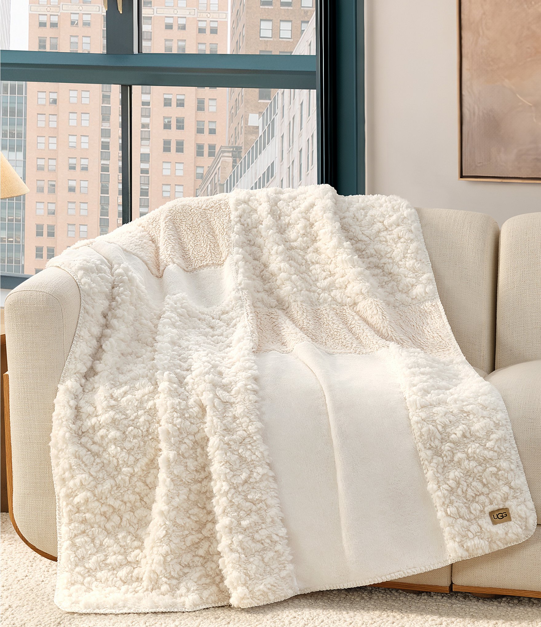 UGG Harlan Textured Patchwork Design Throw Blanket