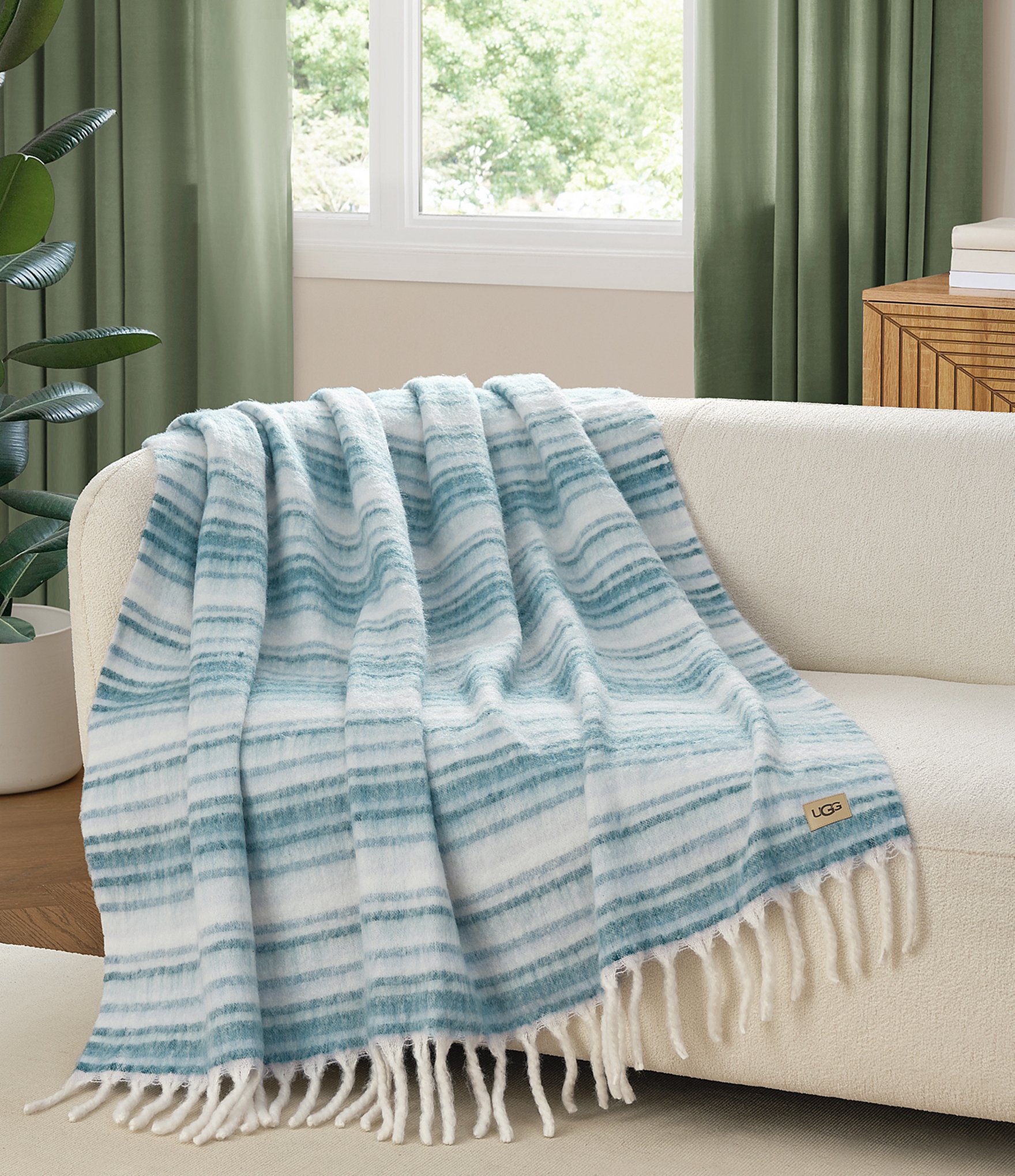 UGG Joana Striped Fringe Trim Throw Blanket