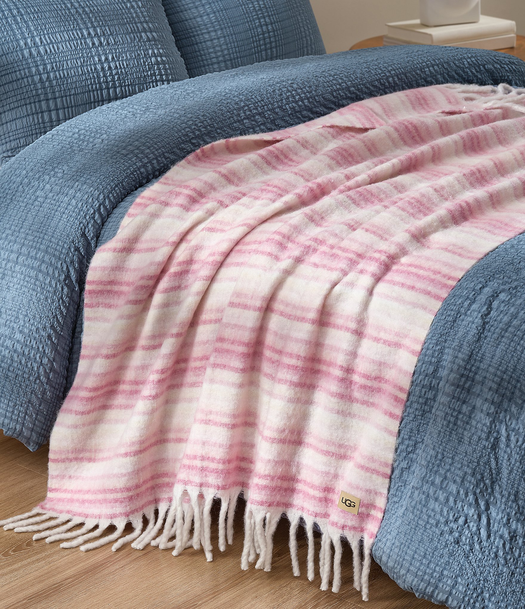 UGG Joana Striped Fringe Trim Throw Blanket