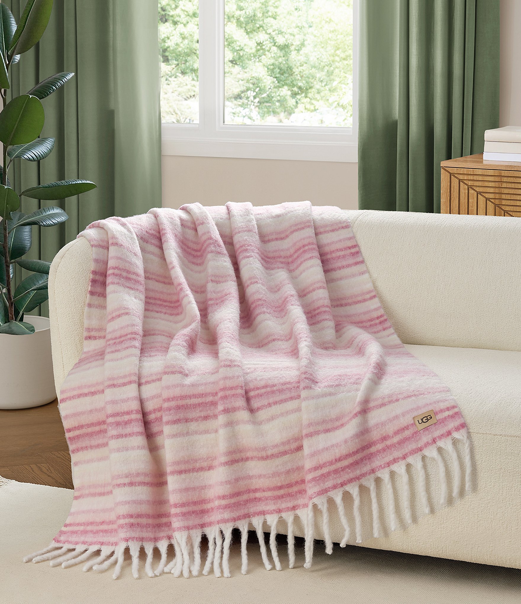 UGG Joana Striped Fringe Trim Throw Blanket
