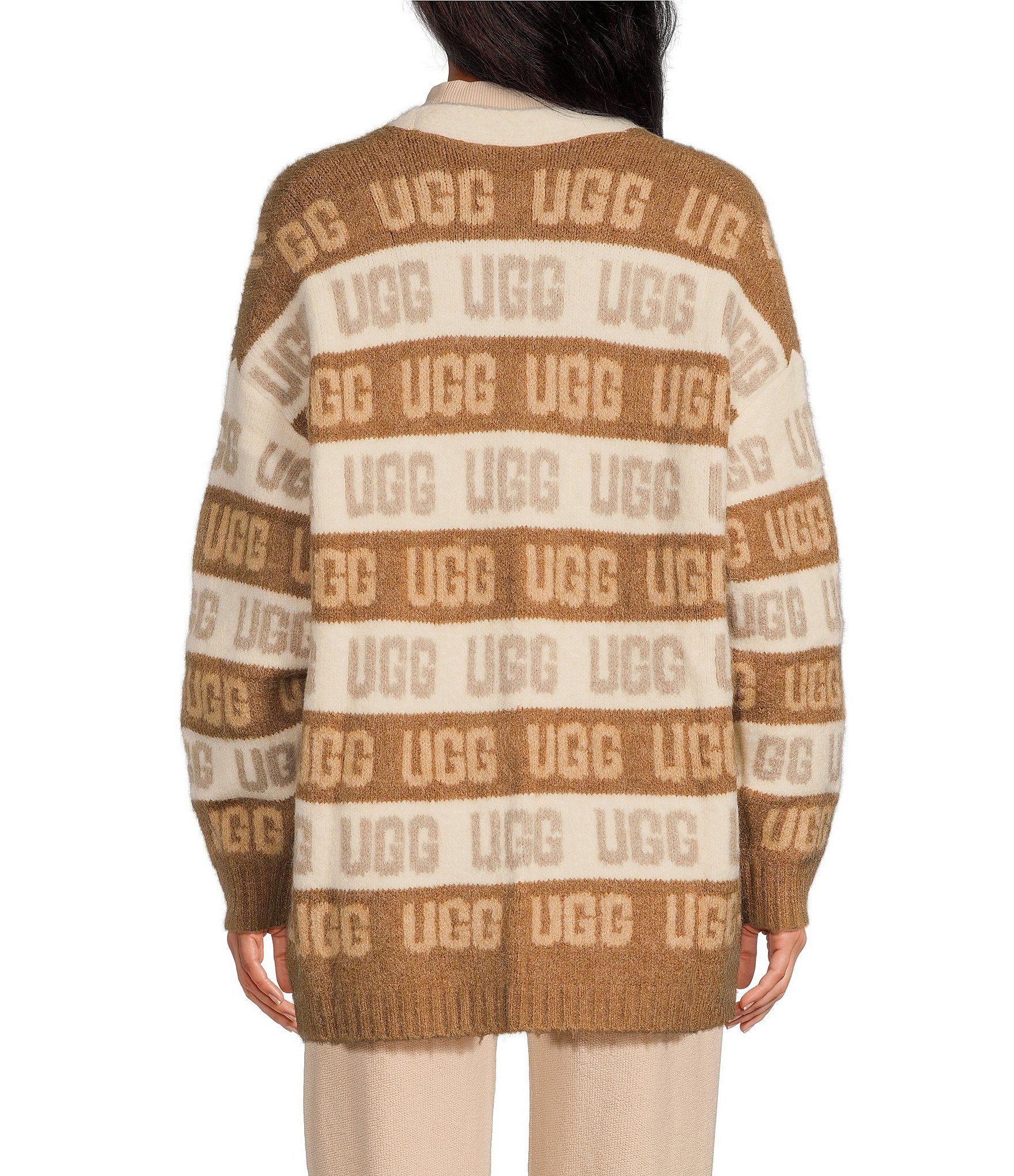 UGG Logo Wool Blend V-Neck Button Front Long Sleeve Cardigan