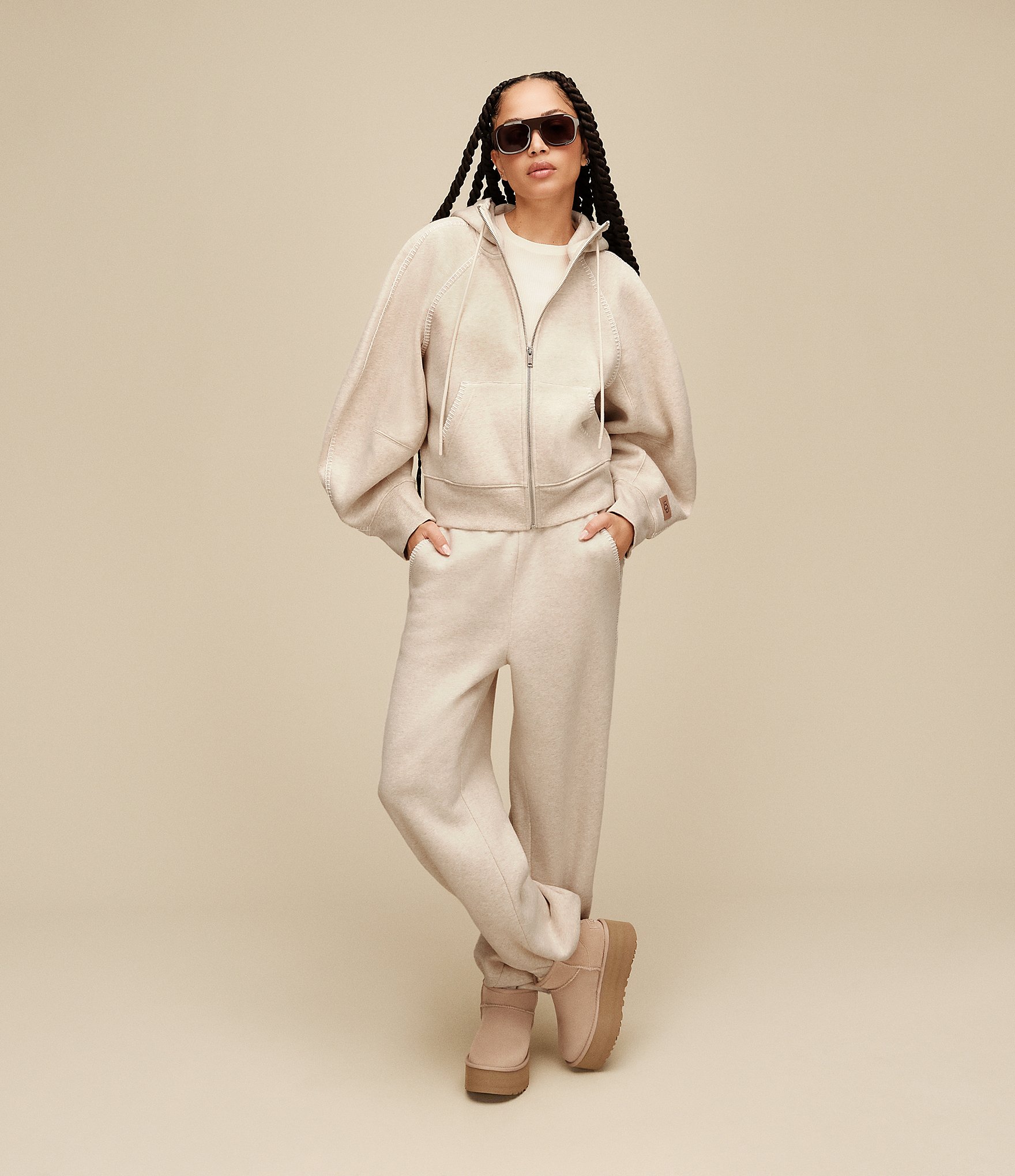 Ugg Long Sleeve Hooded Zip-Front Cotton Fleece Jacket