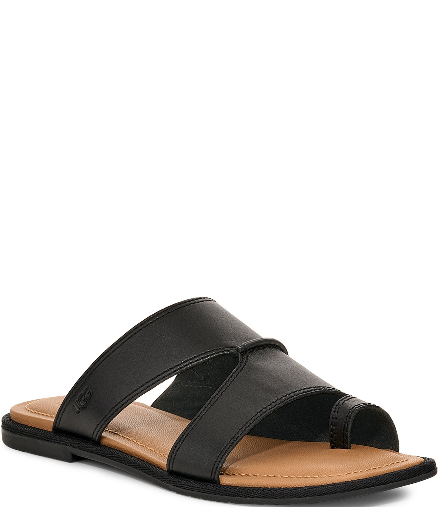 UGG|SLIPPERS (MATIRA SANDLE - BLACK (1167452 )) UGG Matira Leather Toe Loop Flat Sandals | Dillard's
