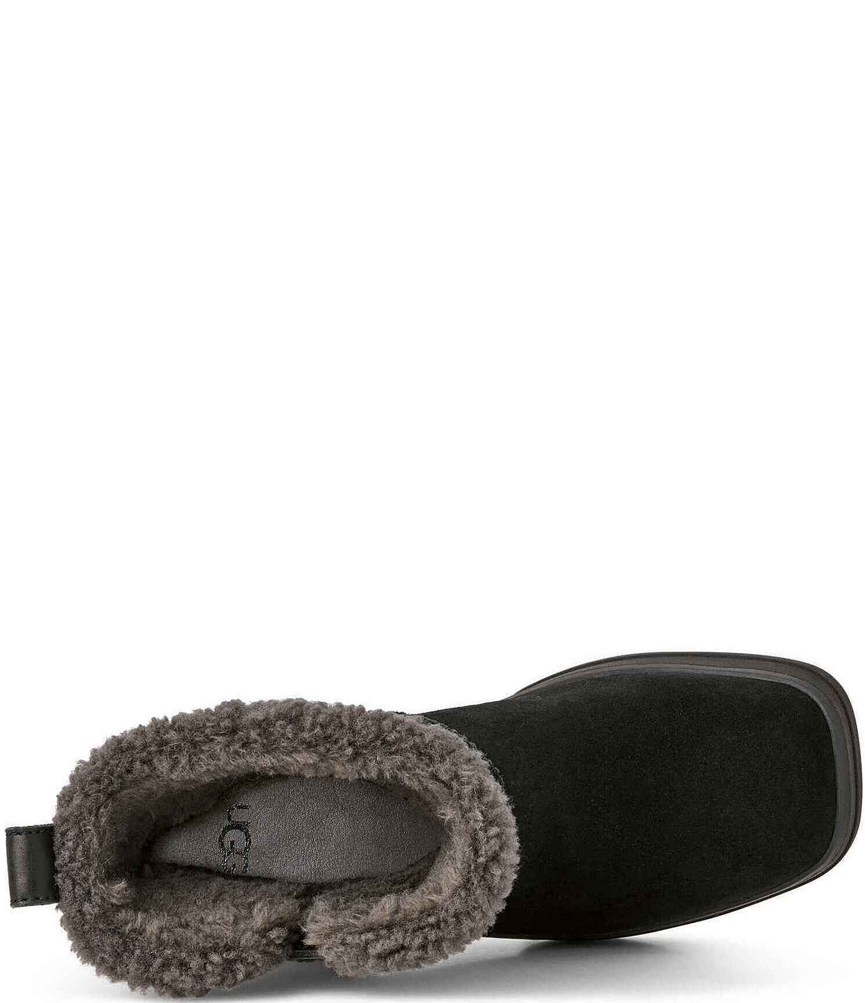 UGG Moxy Pull On Suede Sheepskin Collar Platform Block Heel Booties