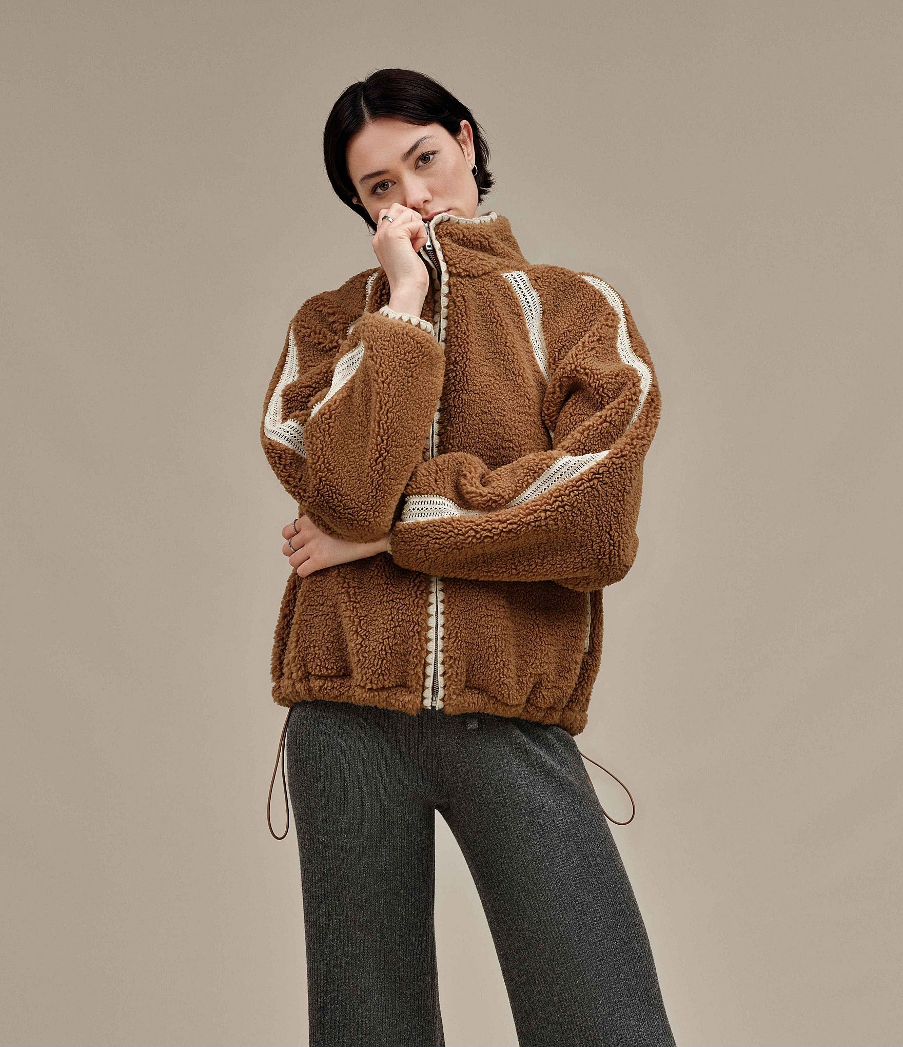 UGG Nikia Crochet UGGFluff Fleece Zip-Front Jacket