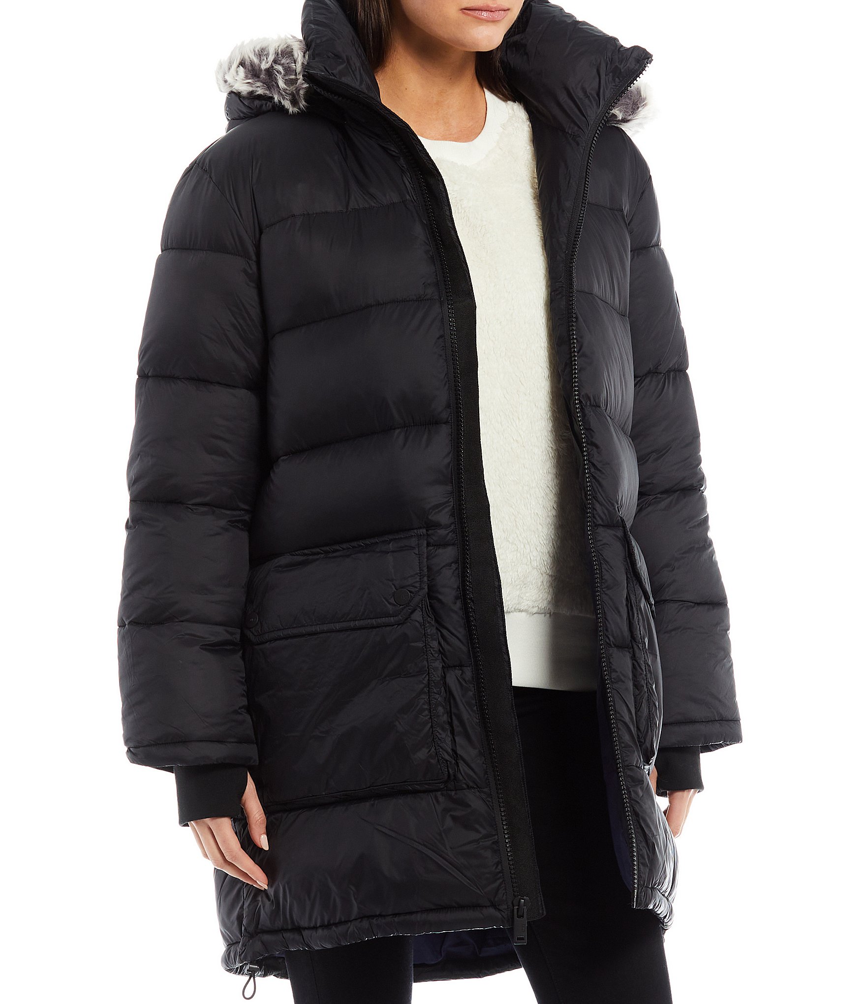 UGG® Ozzy Mid Length Faux Fur Trim Quilted Hooded Long Sleeve Puffer Coat |  Dillard's