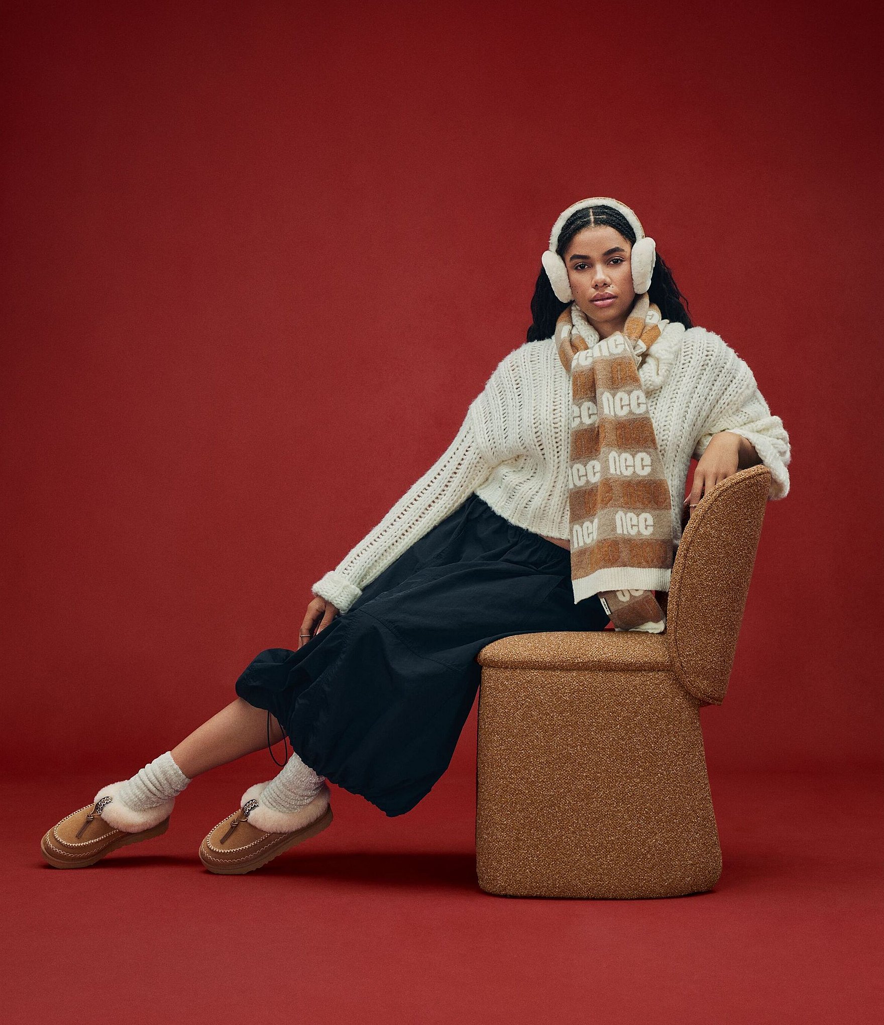 UGG Women's Tasman Alpine Suede Fur Collar Leather Knot Clog Slippers