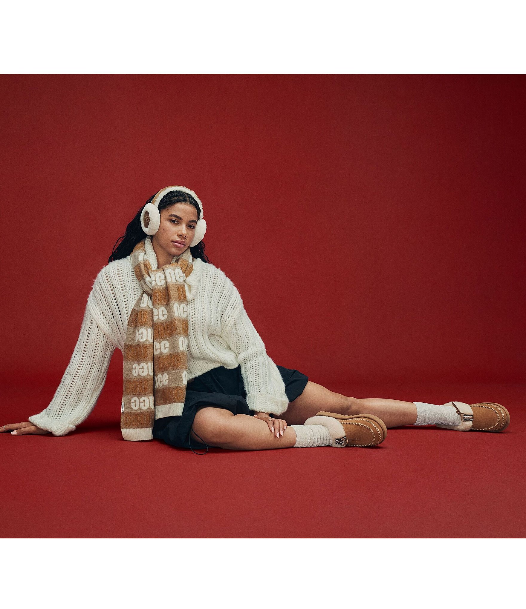 UGG Women's Tasman Alpine Suede Fur Collar Leather Knot Clog Slippers