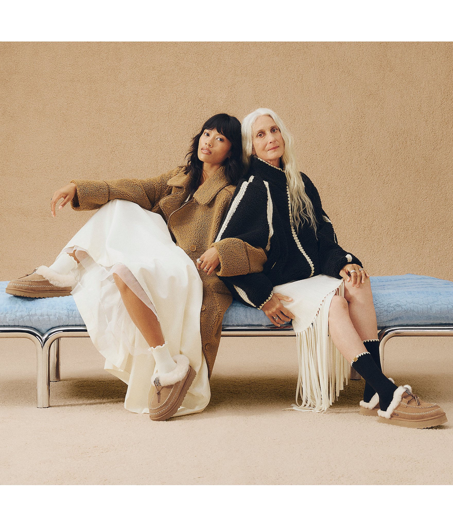 UGG Women's Tasman Alpine Suede Fur Collar Leather Knot Clog Slippers