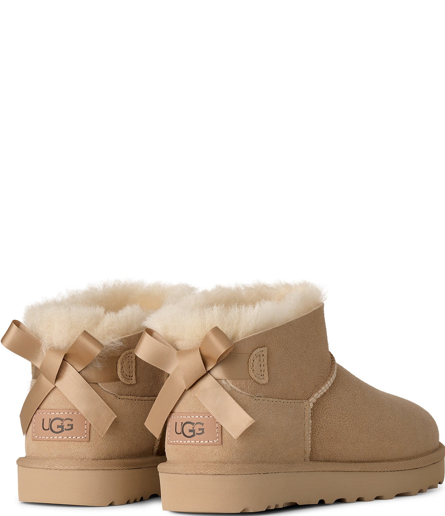 UGG Women's Ultra Mini Bailey Bow Suede Shearling Lined Booties