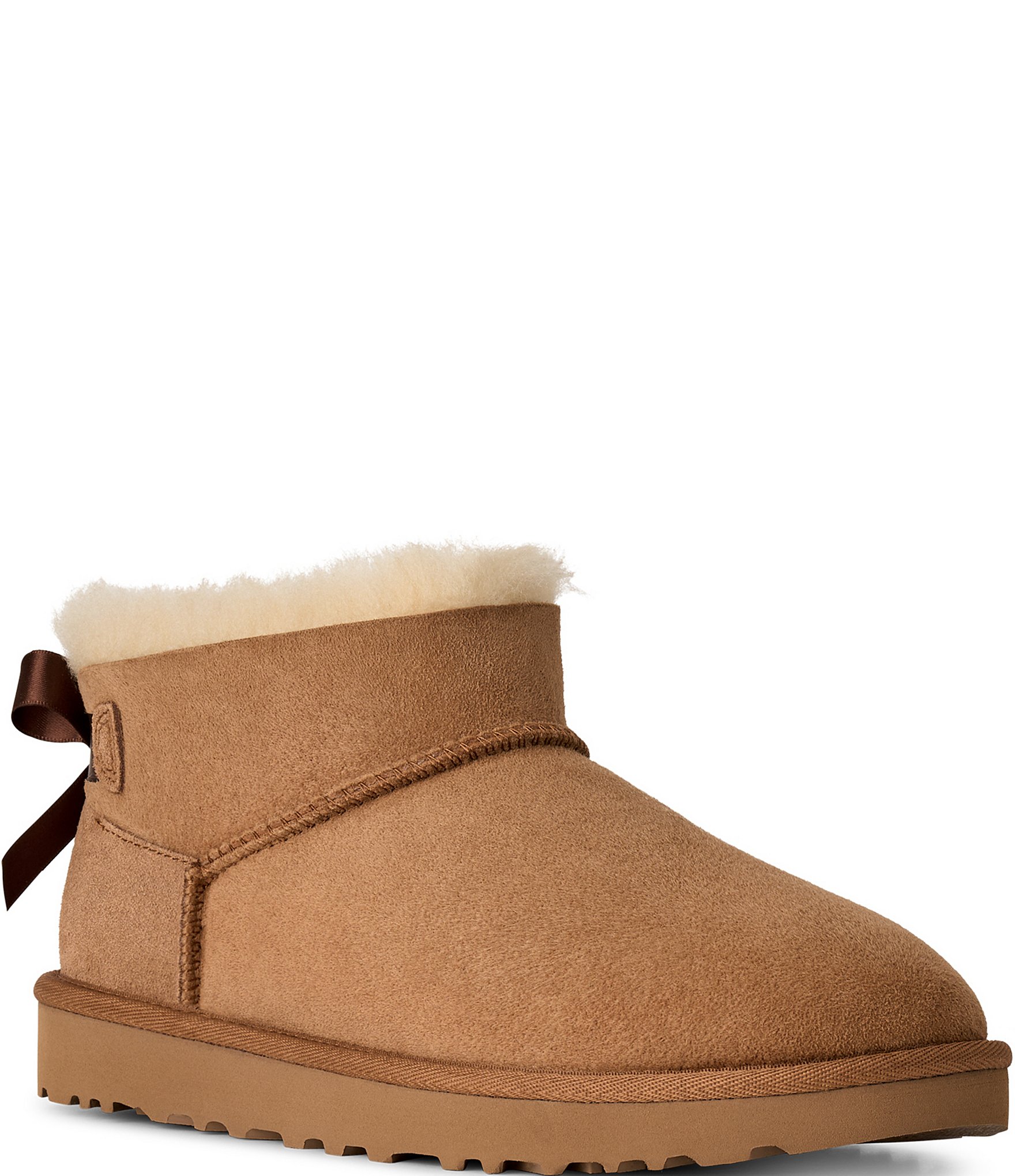 UGG Women's Ultra Mini Bailey Bow Suede Shearling Lined Booties
