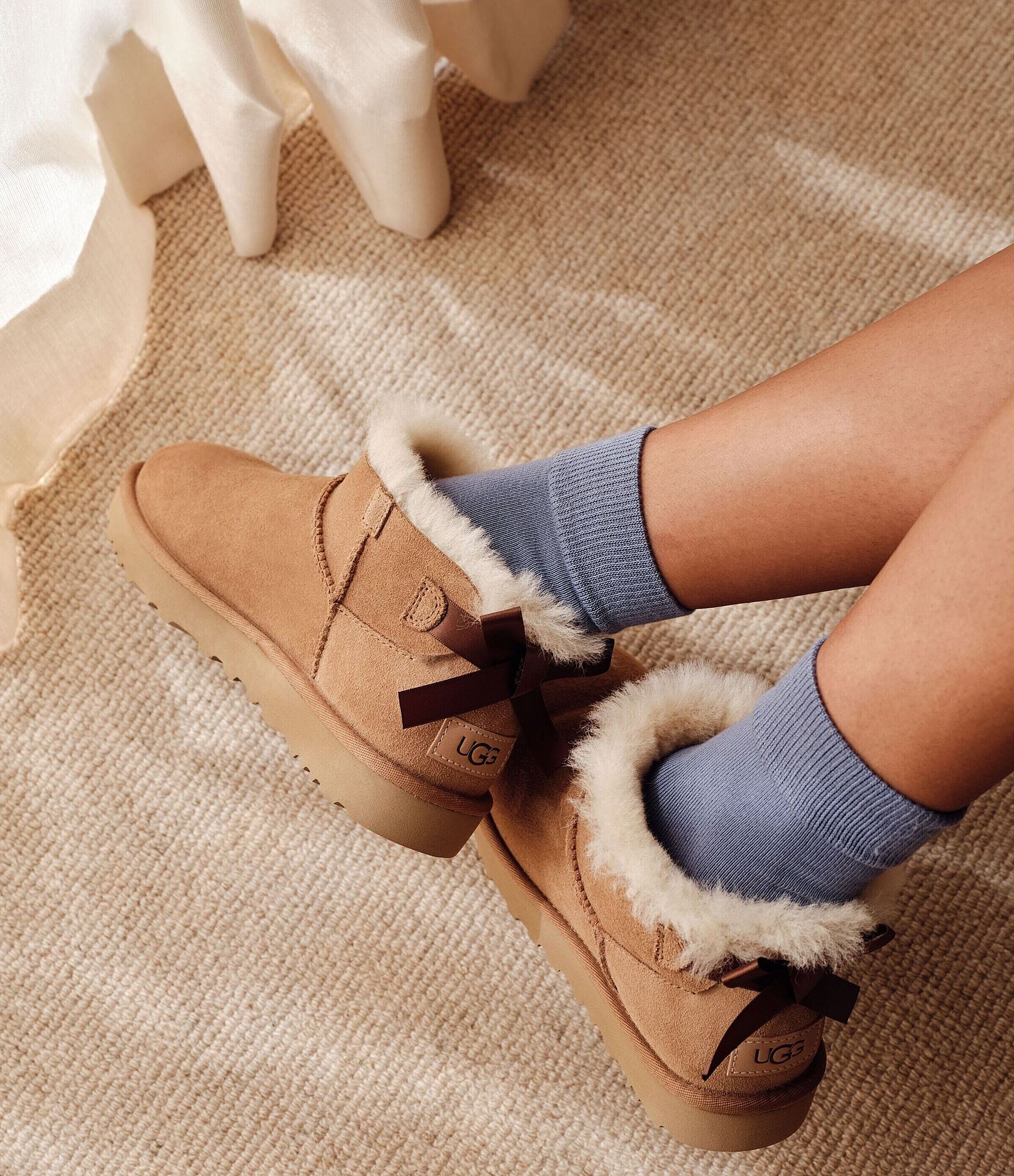 UGG Women's Ultra Mini Bailey Bow Suede Shearling Lined Booties
