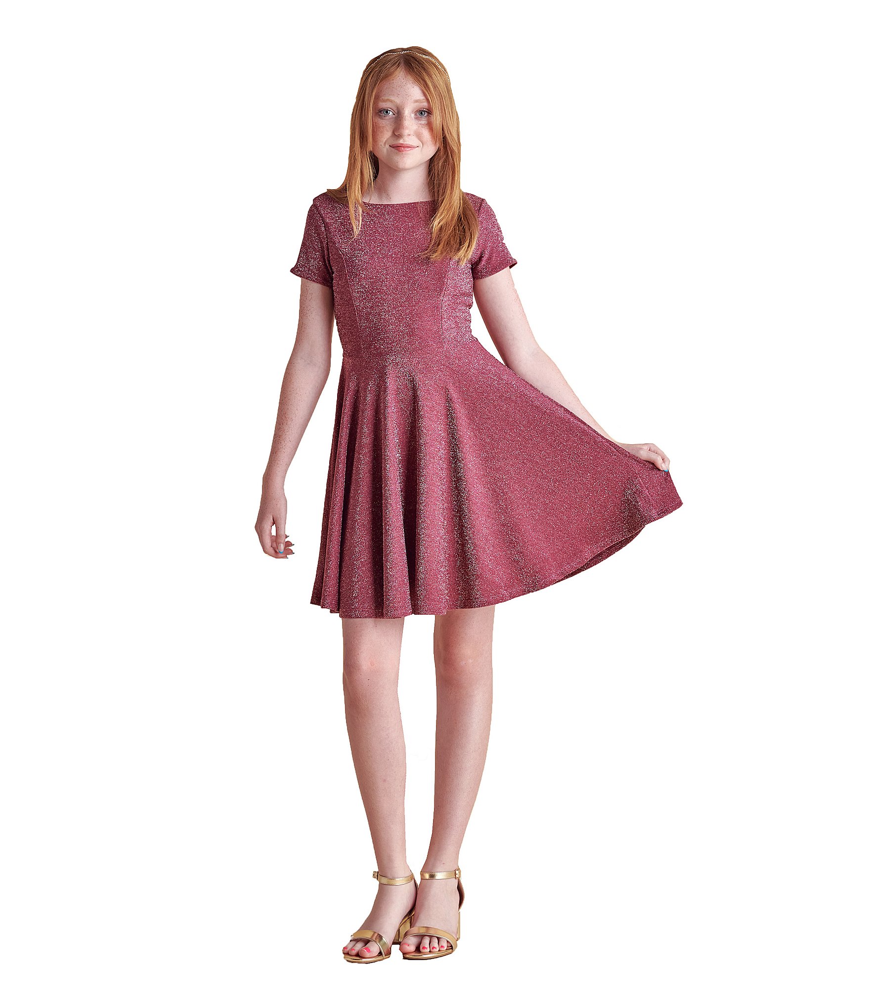 Un Deux Trois Big Girls 7-16 Glitter Short Sleeve Dress