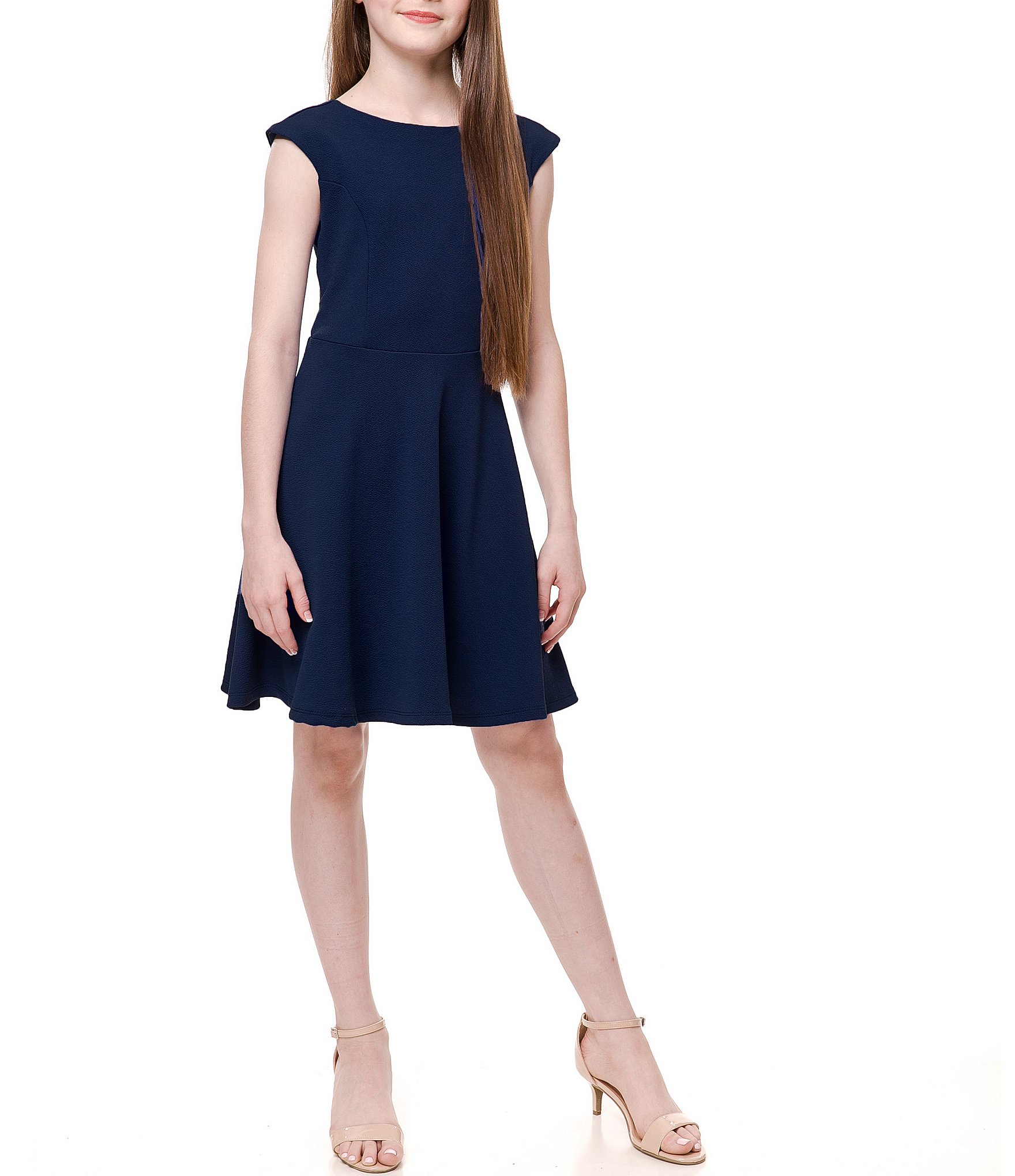 Un Deux Trois Big Girls 7-22 Cap Sleeve Textured Trapeze Dress