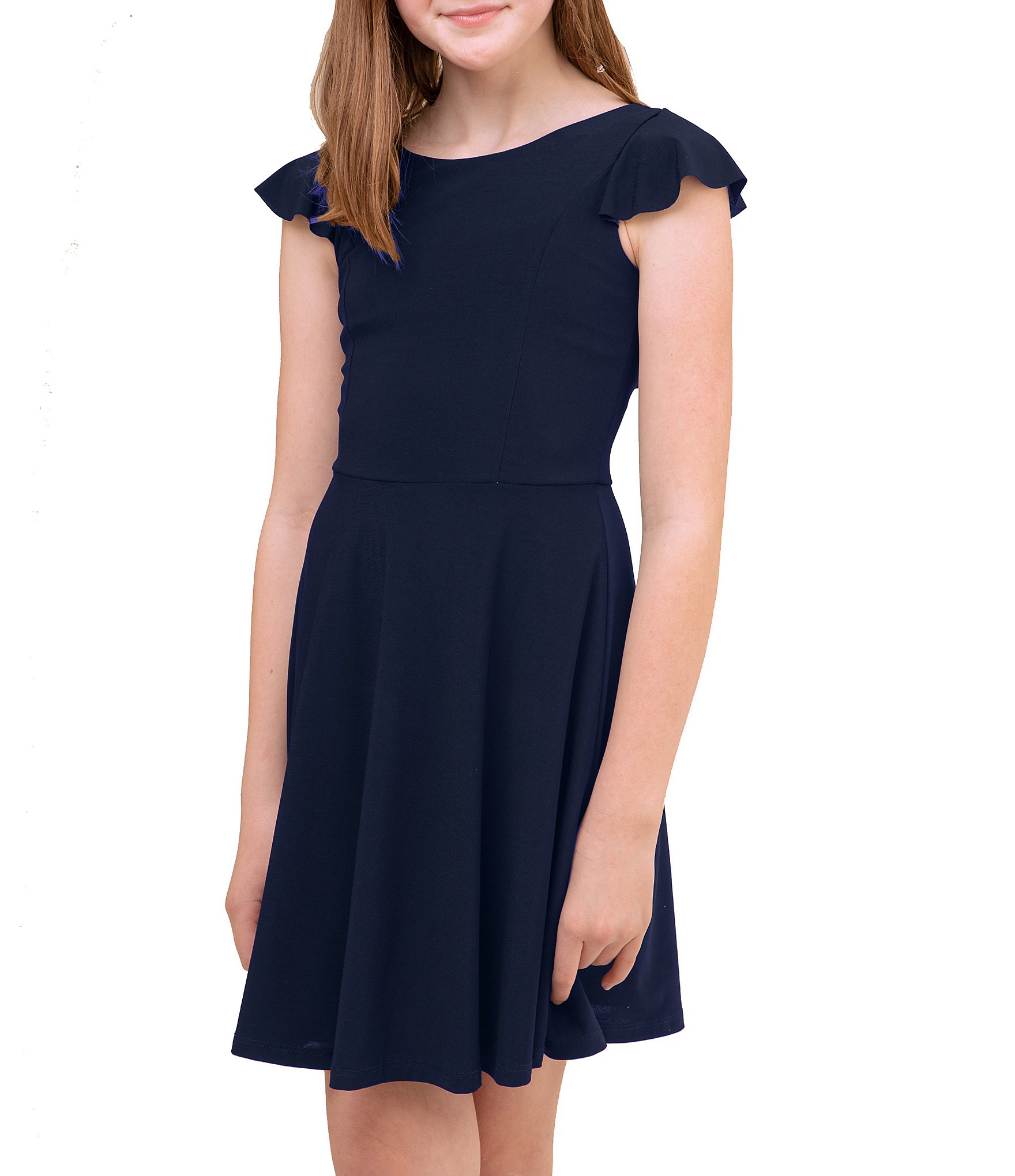 Un Deux Trois Big Girls 7-22 Flutter Sleeve A-Line Dress