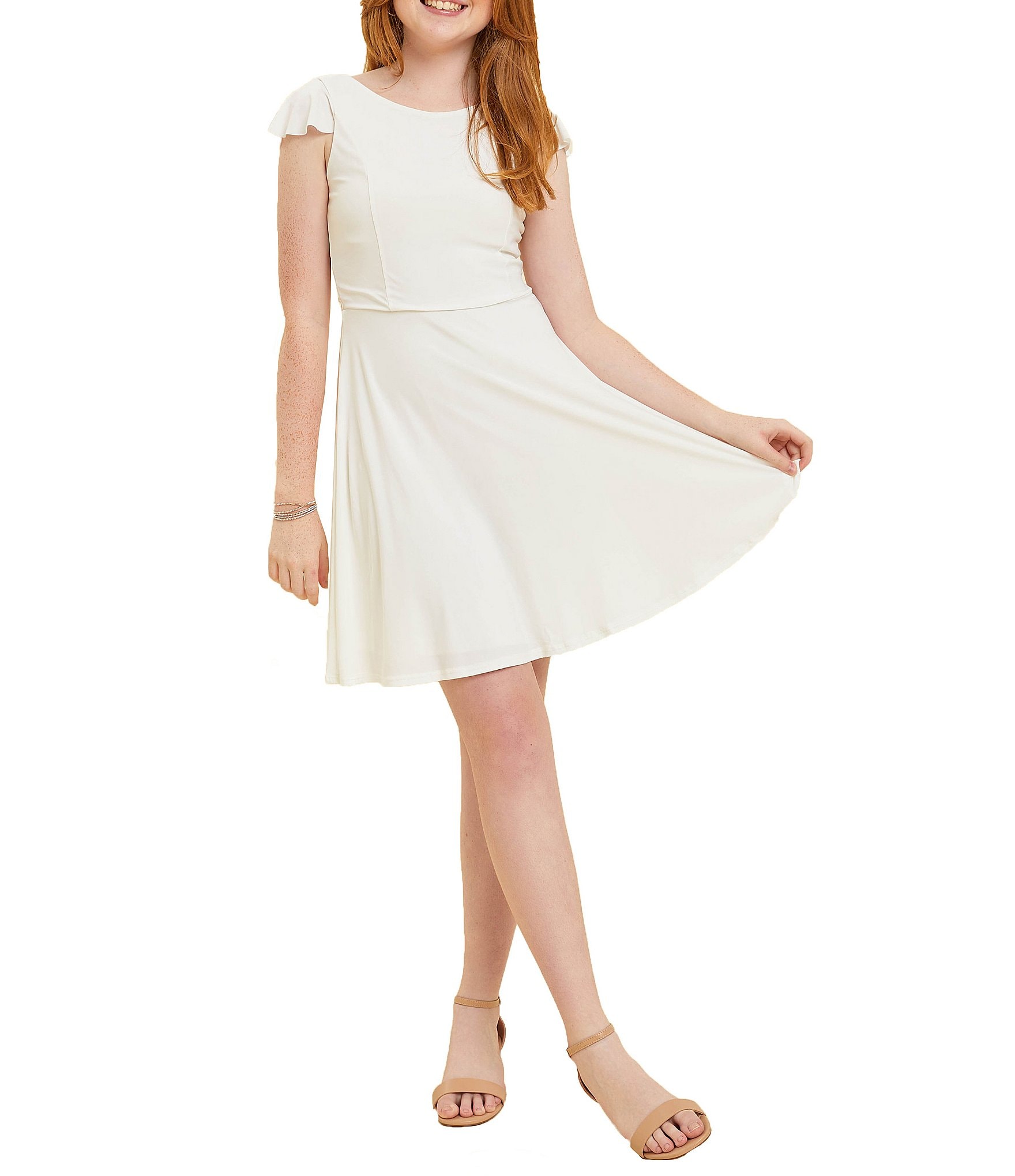 Un Deux Trois Big Girls 7-22 Flutter Sleeve A-Line Dress