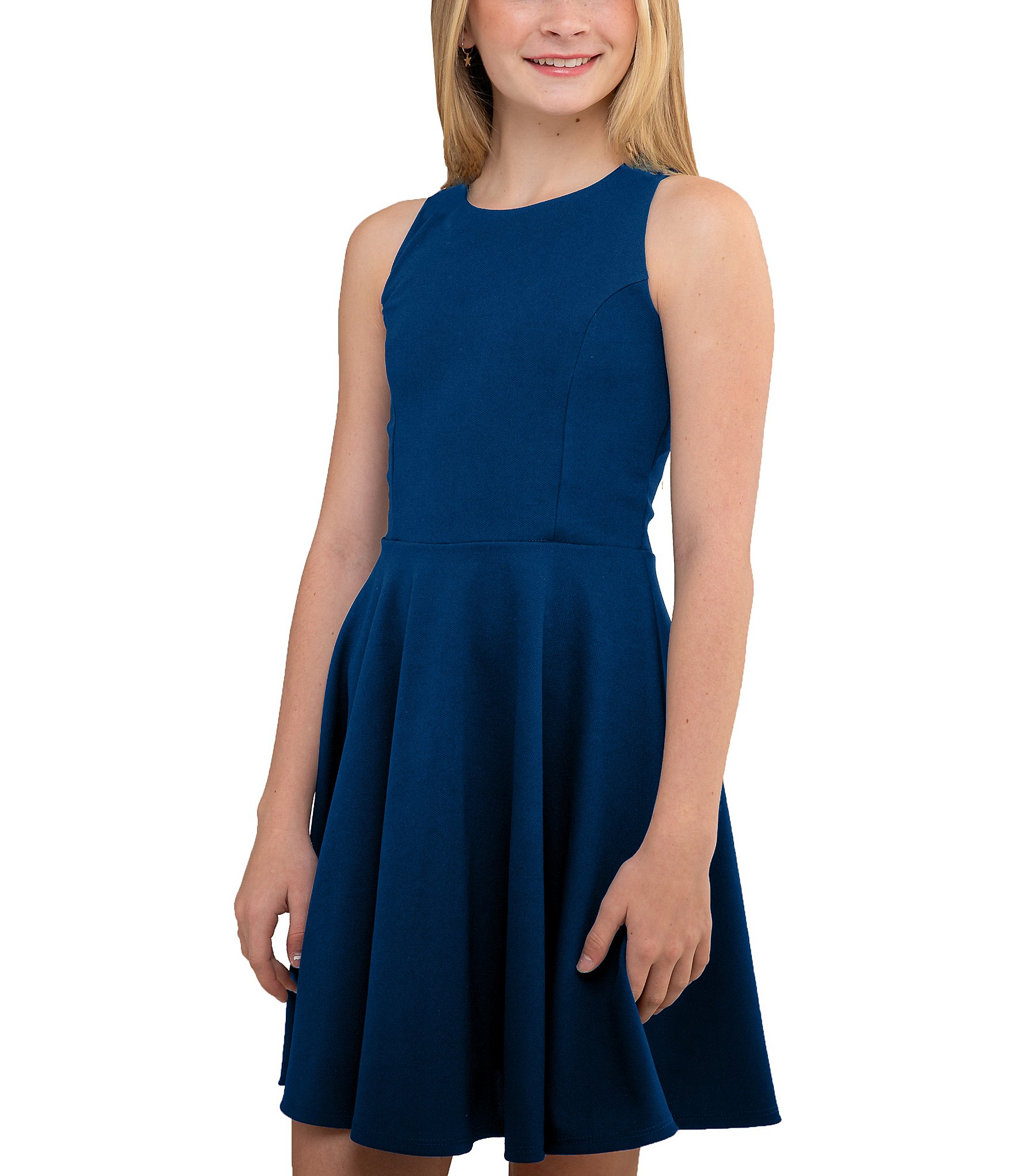 Un Deux Trois Little/Big Girls Racer-Back Textured Fit-And-Flare Dress