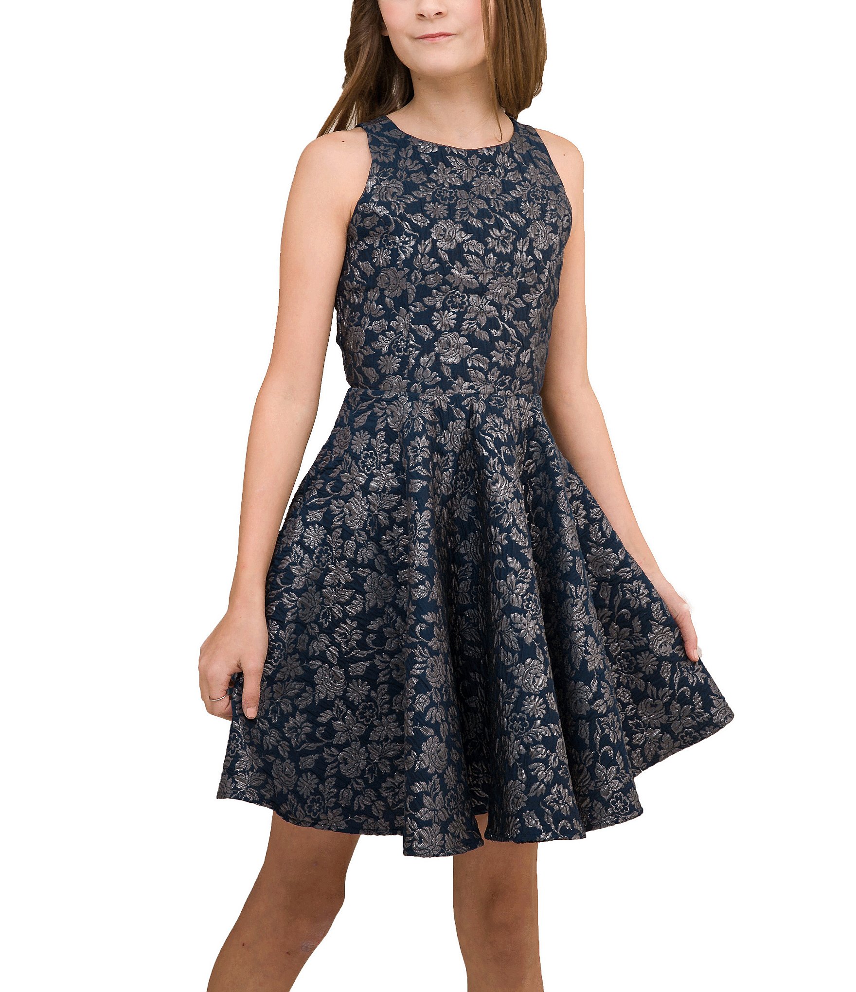 Un Deux Trois Big Girls 7-16 Racerback Jacquard Dress