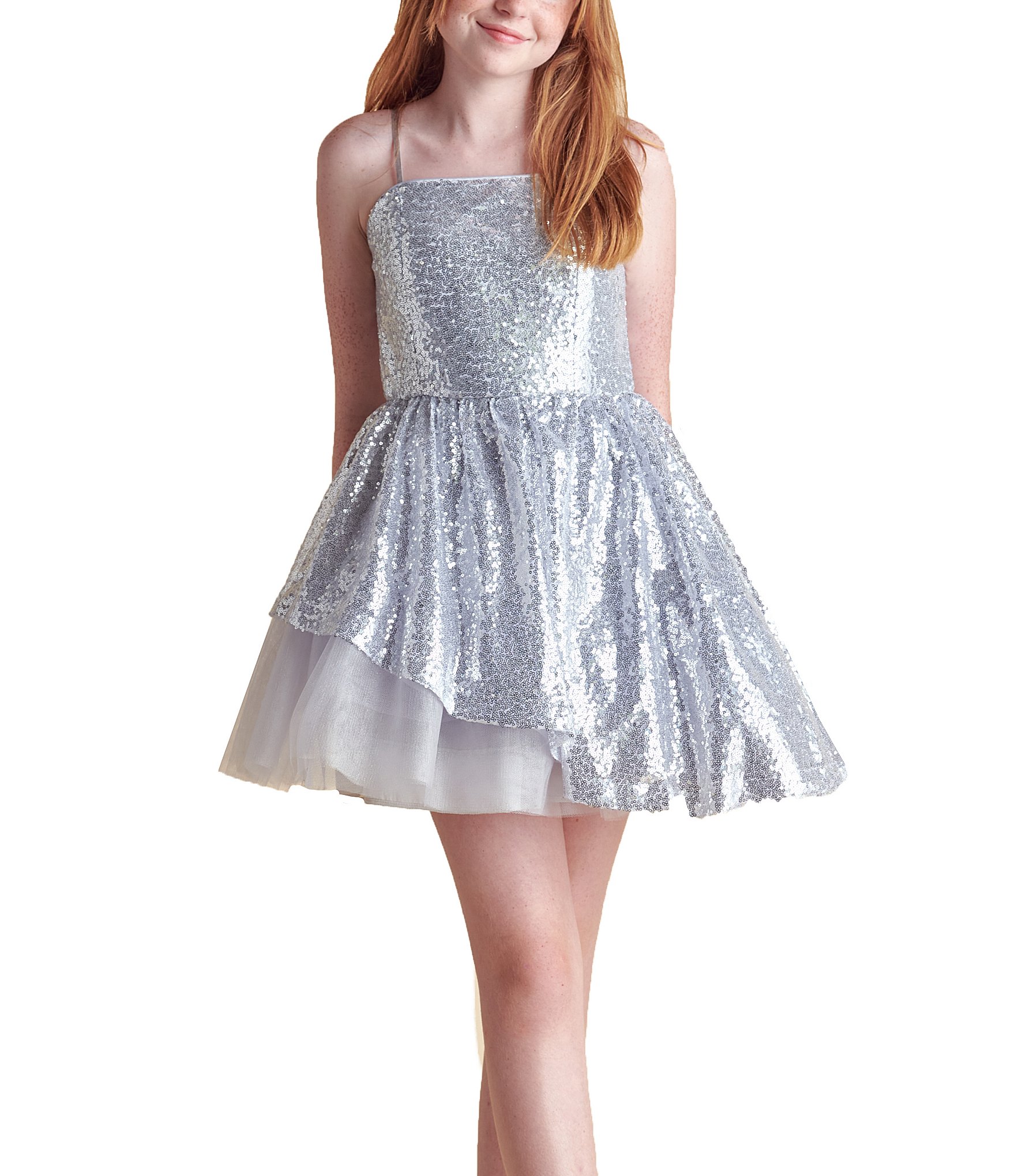 Un Deux Trois Big Girls 7-22 Peek-A-Boo Sequin Fit-And-Flare Dress