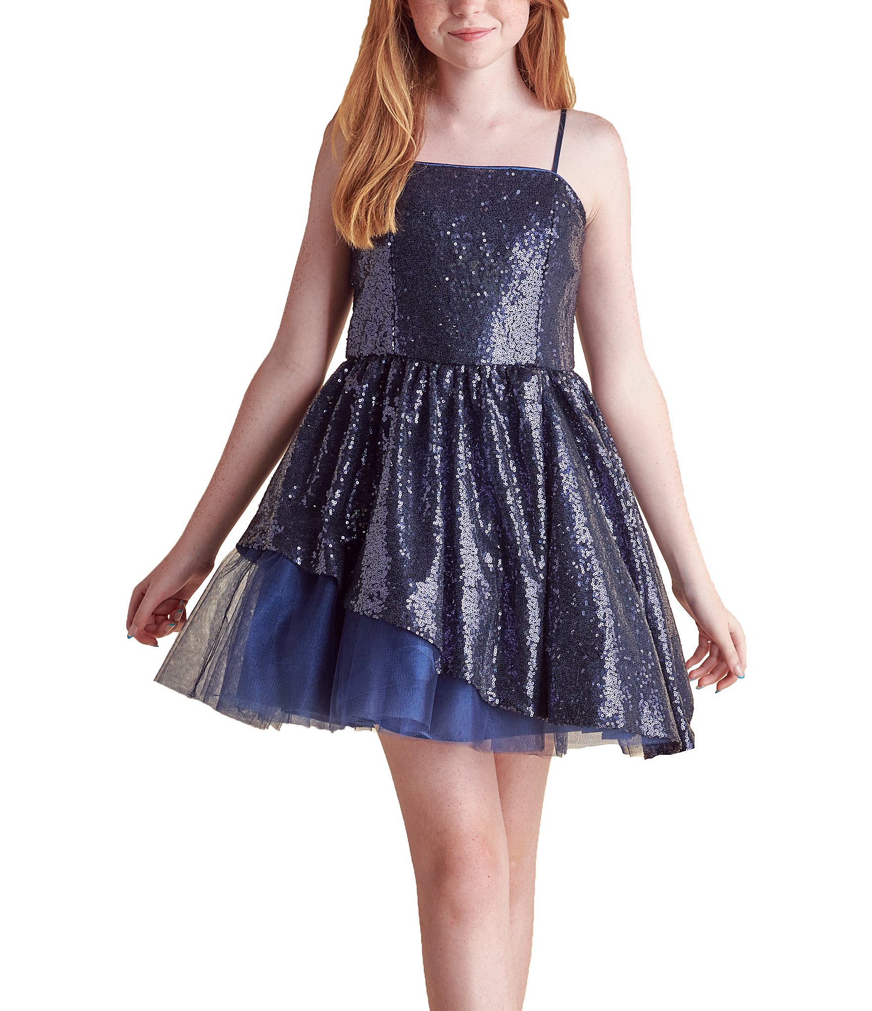 Un Deux Trois Big Girls 7-22 Peek-A-Boo Sequin Fit-And-Flare Dress