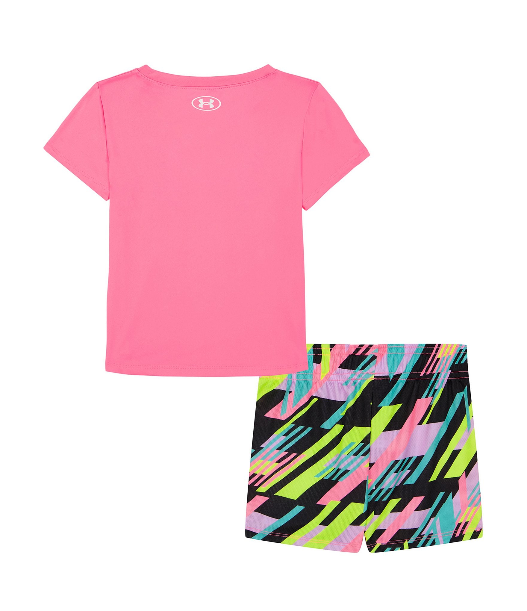 Under Armour Baby Girls 12-24 Months Short Sleeve Printed Neon T-Shirt & Mesh Shorts Set