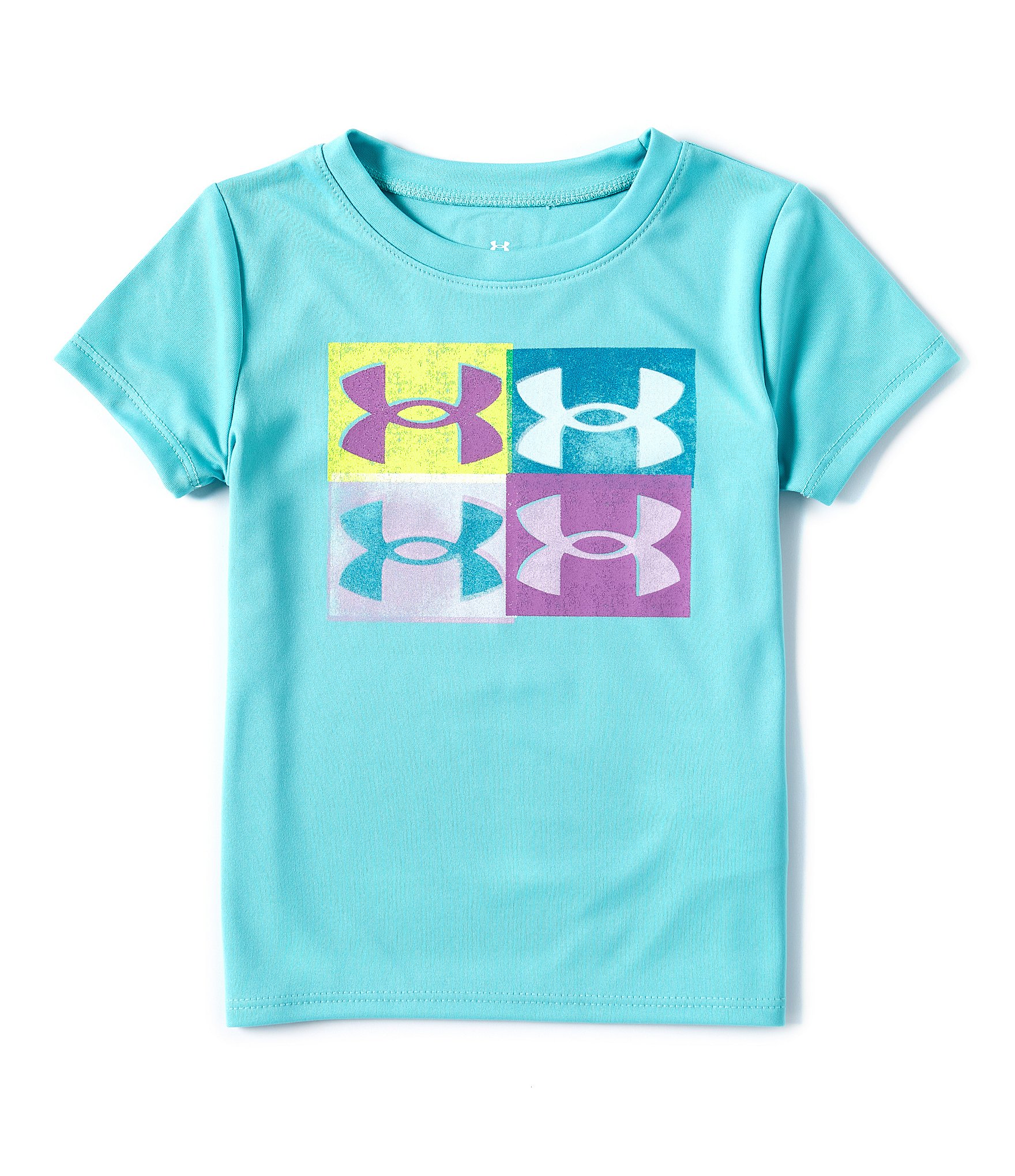Under Armour Girls' Big Logo T-Shirt Novelty Short Sleeve T-Shirt, Coded  Blue (451)/High-Vis Yellow, Youth X-Small 